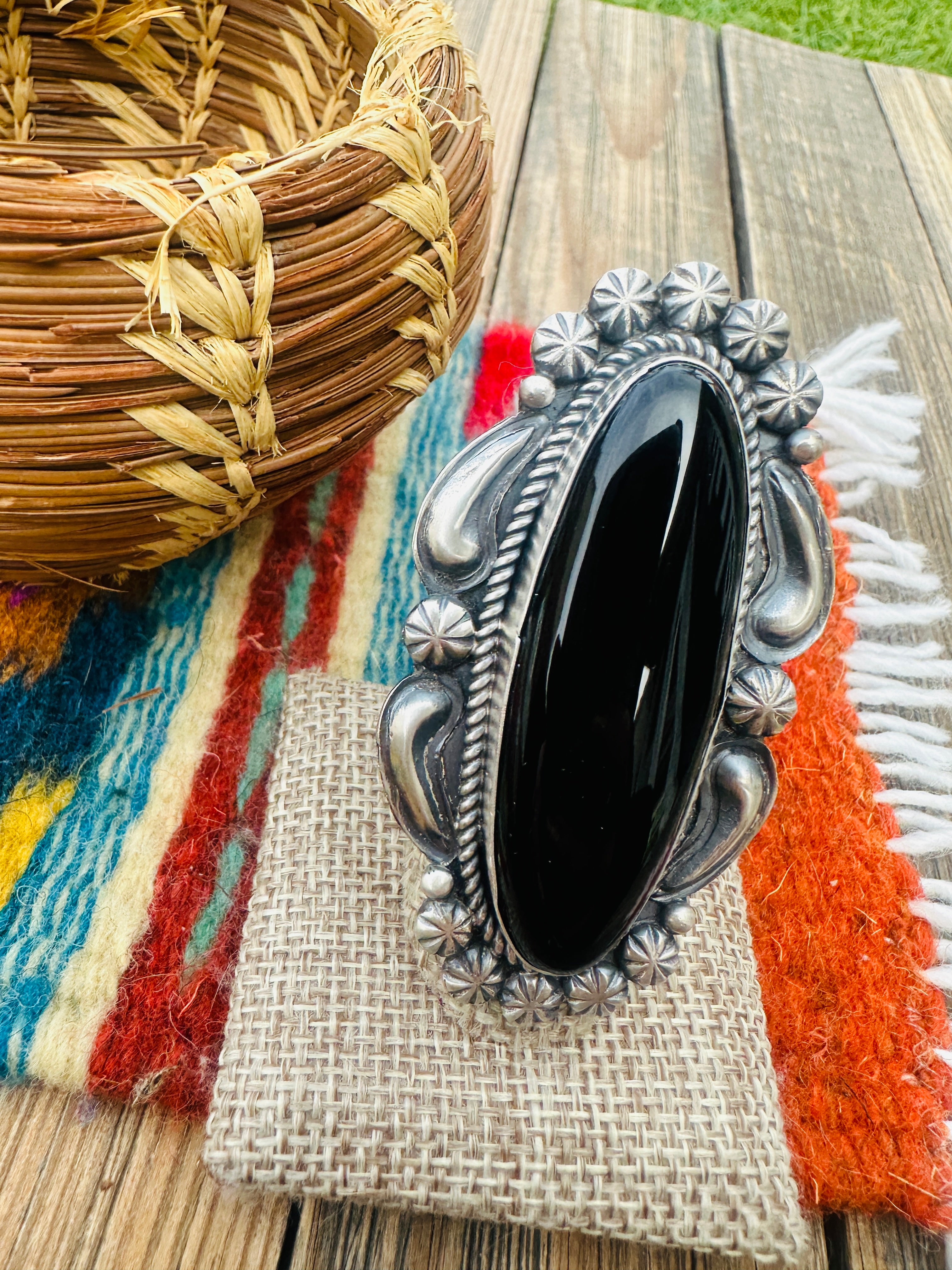 Handcrafted Black Onyx, & Sterling Silver Ring by Jeff James Jr.