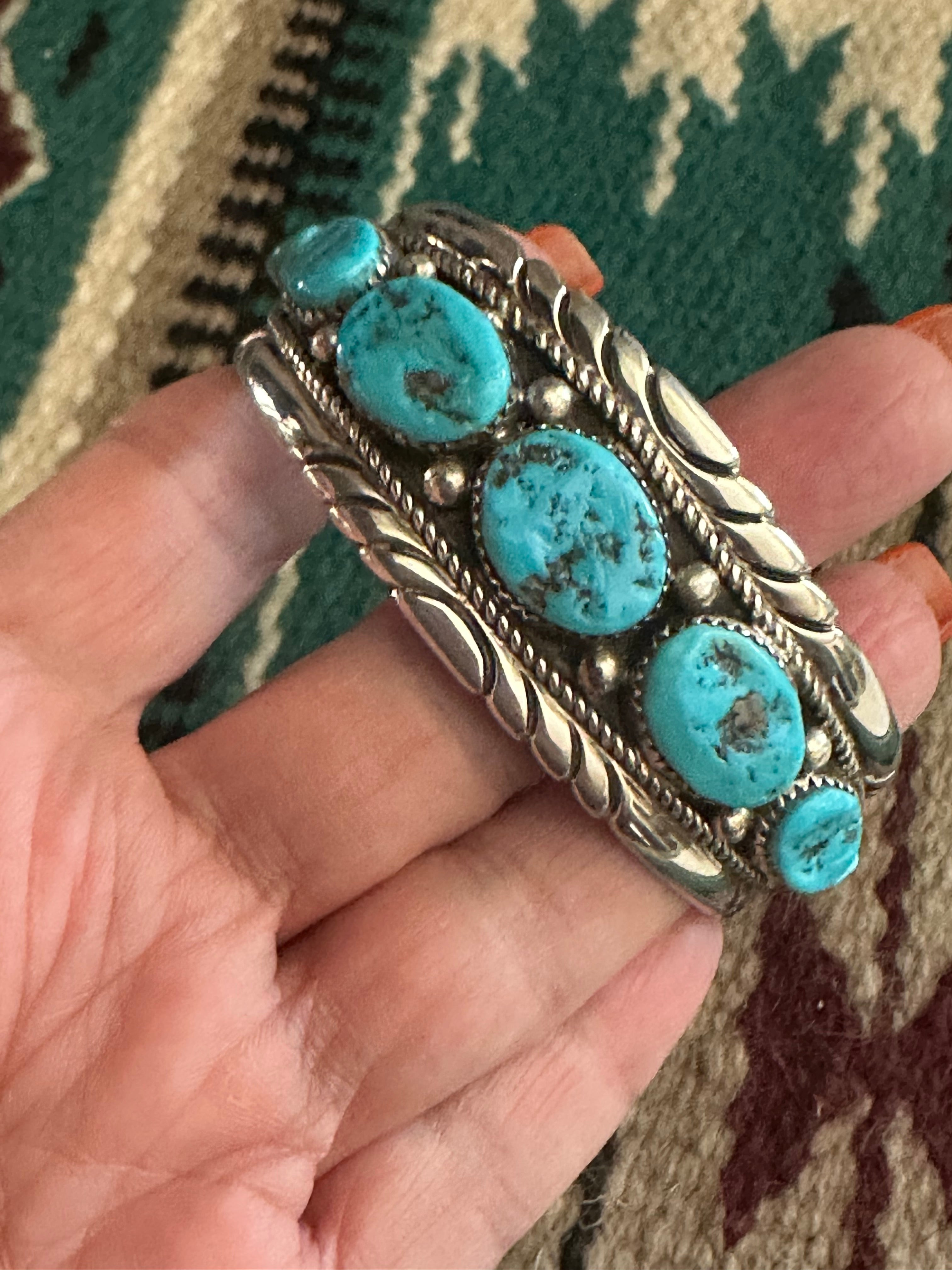 Navajo Old Pawn Natural Kingman Turquoise & Sterling Silver Cuff Bracelet