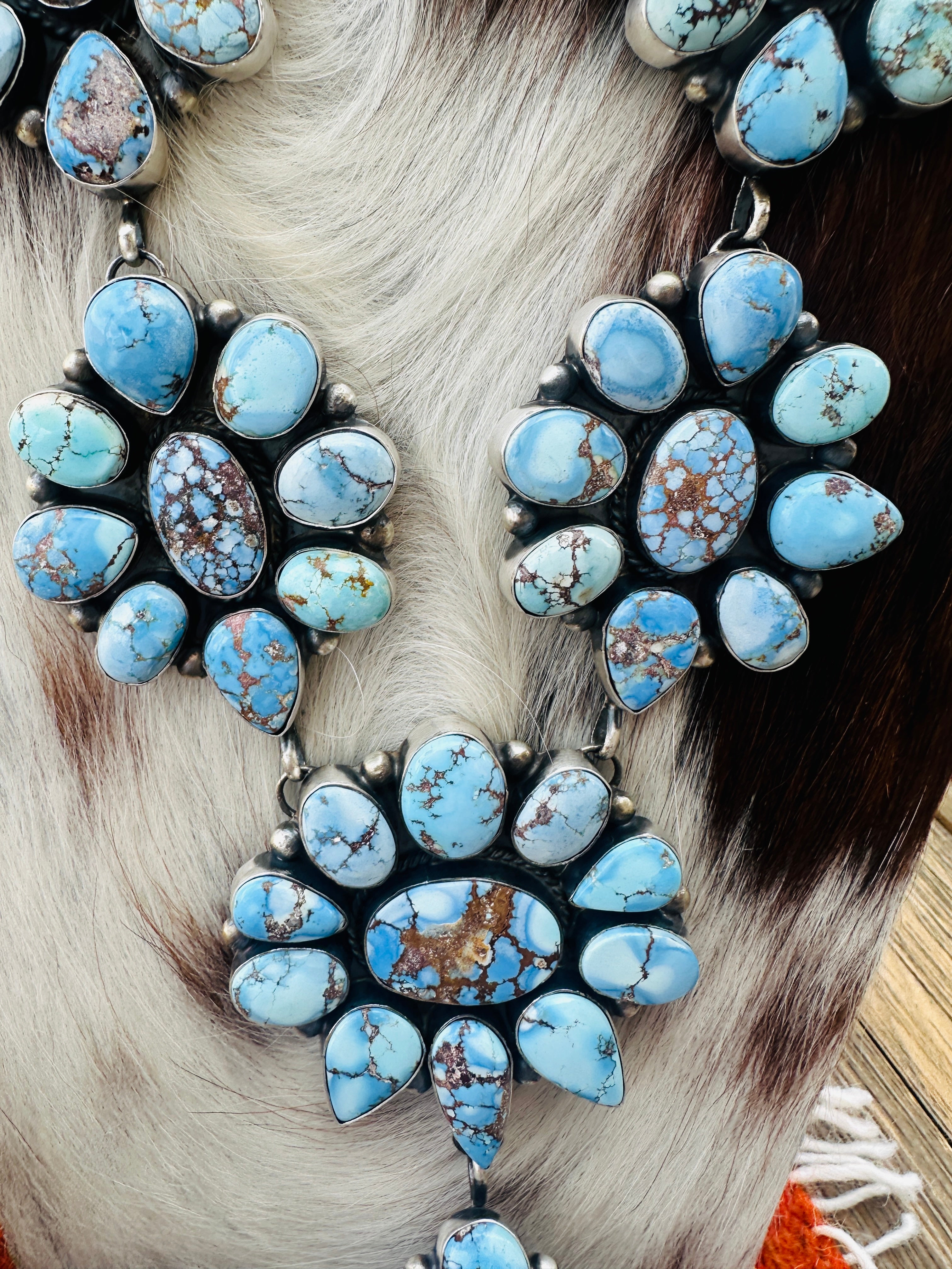Handcrafted Golden Hills Turquoise & Sterling Silver Necklace and Earring Set by Hiram Largo