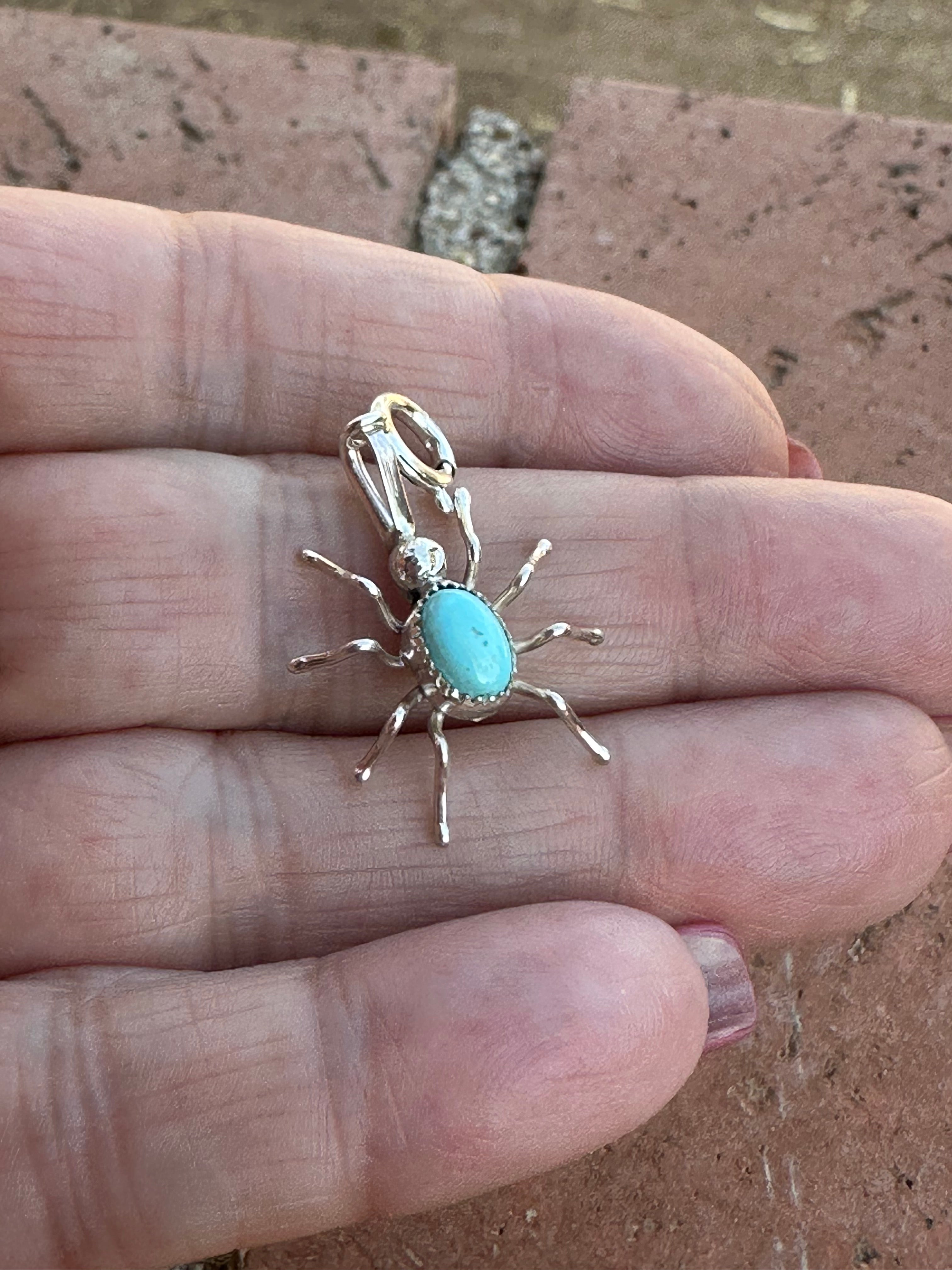 Navajo Crafted Sterling Silver and Turquoise Spider Charm