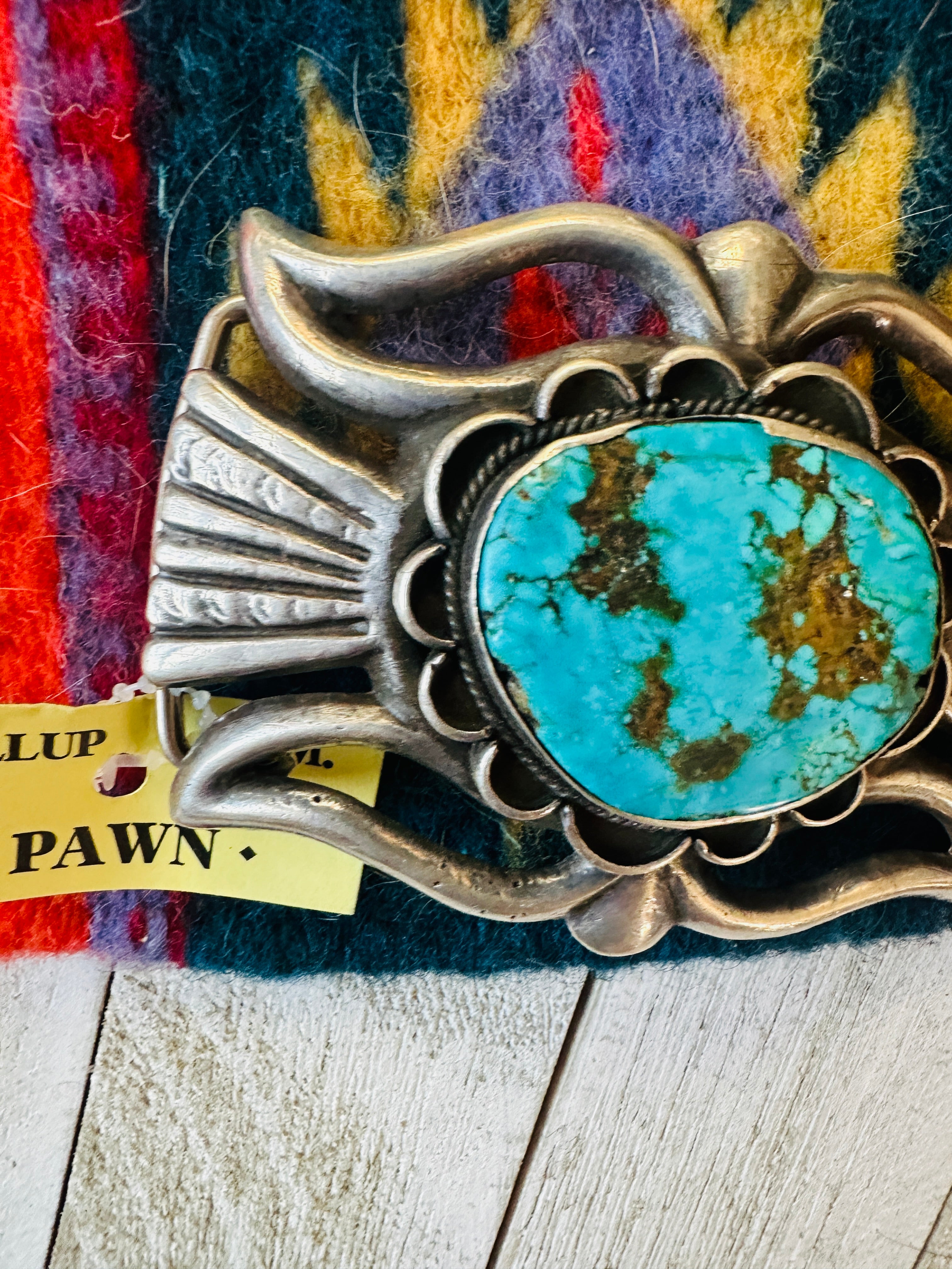 Vintage Old Pawn Navajo Turquoise & Sterling Silver Belt Buckle