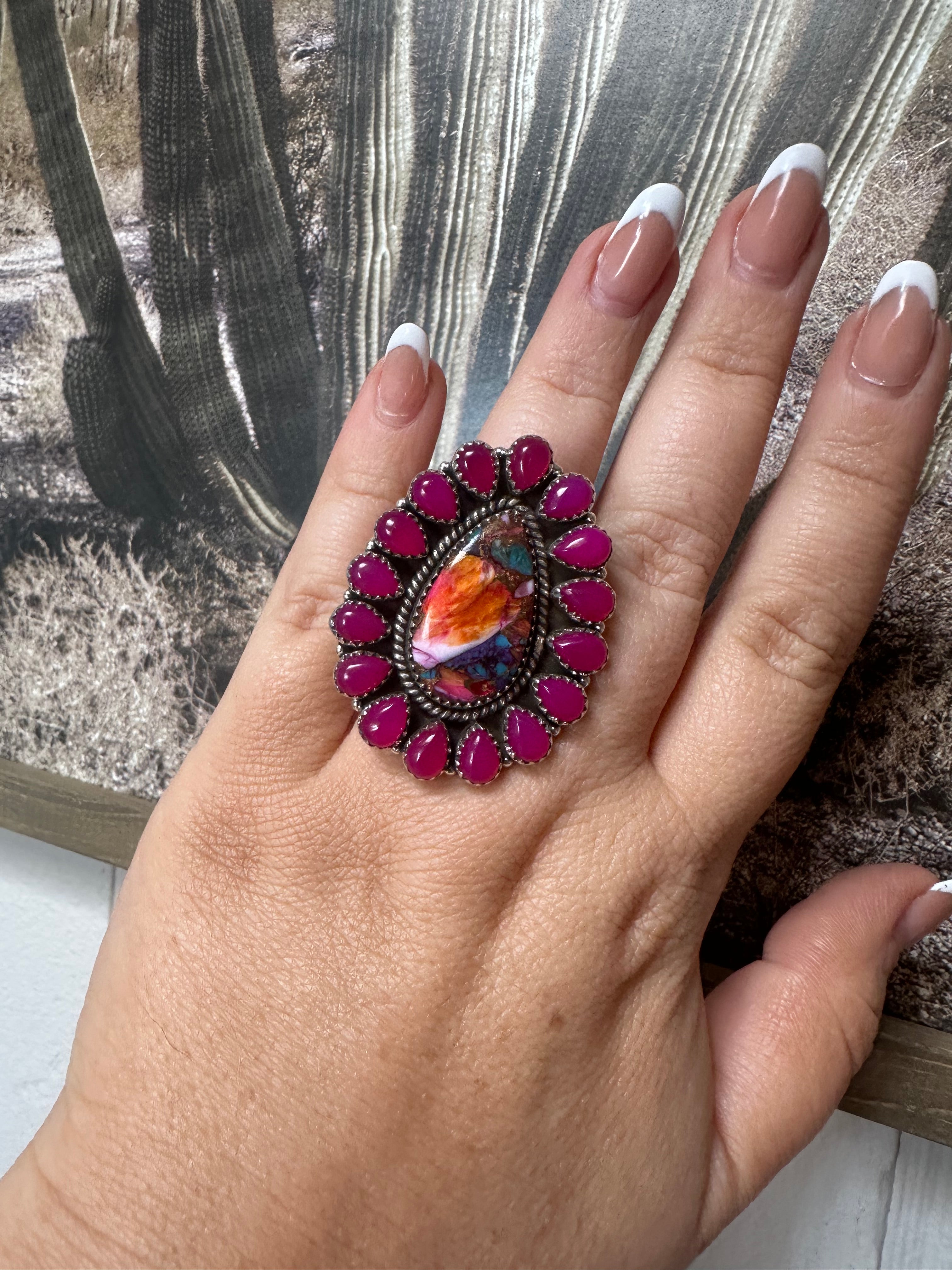 Handmade Pink Dream, Pink Onyx & Sterling Silver Adjustable Ring-drop