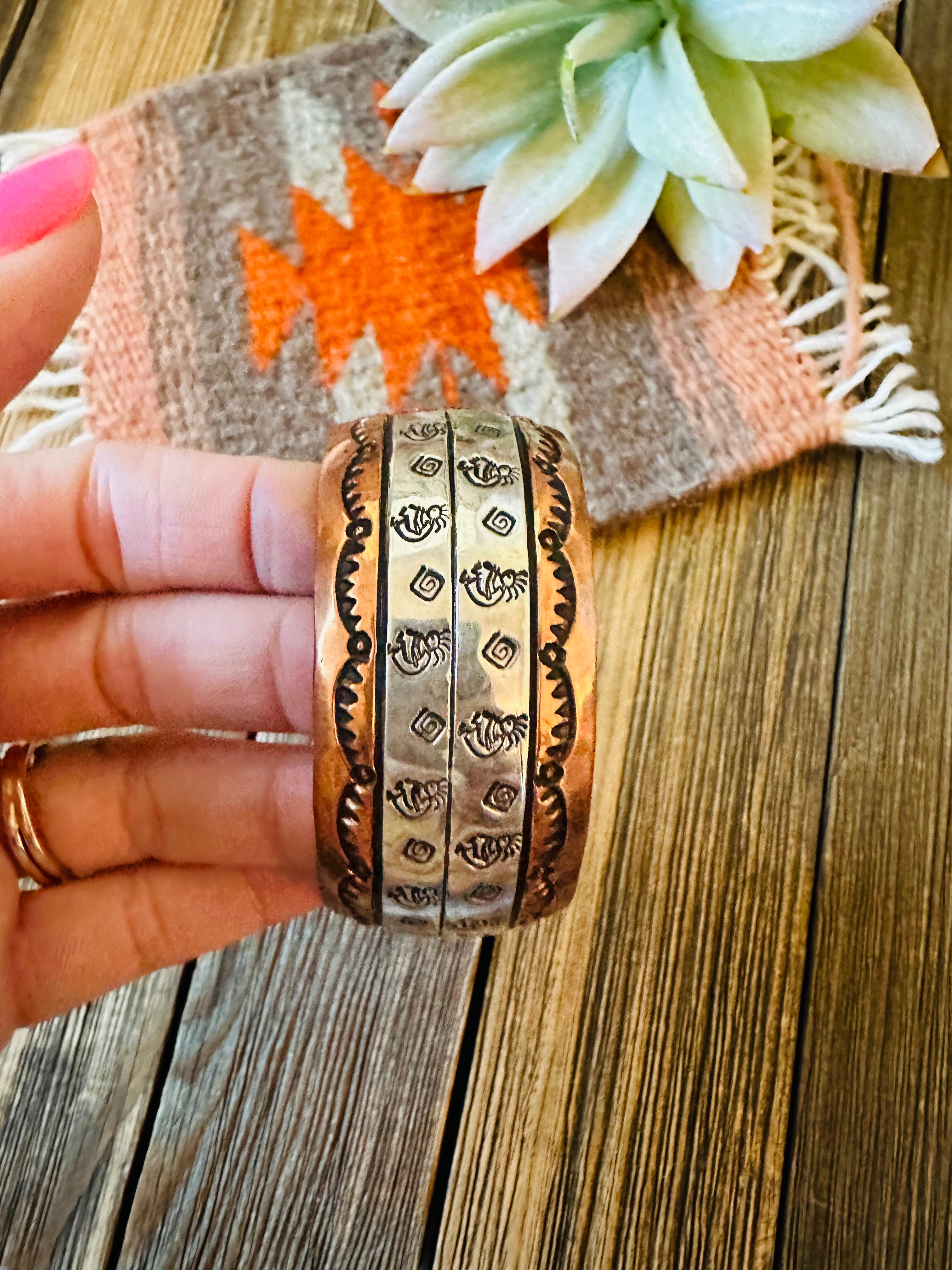 Navajo Copper and Sterling Silver Cuff Bracelet Signed