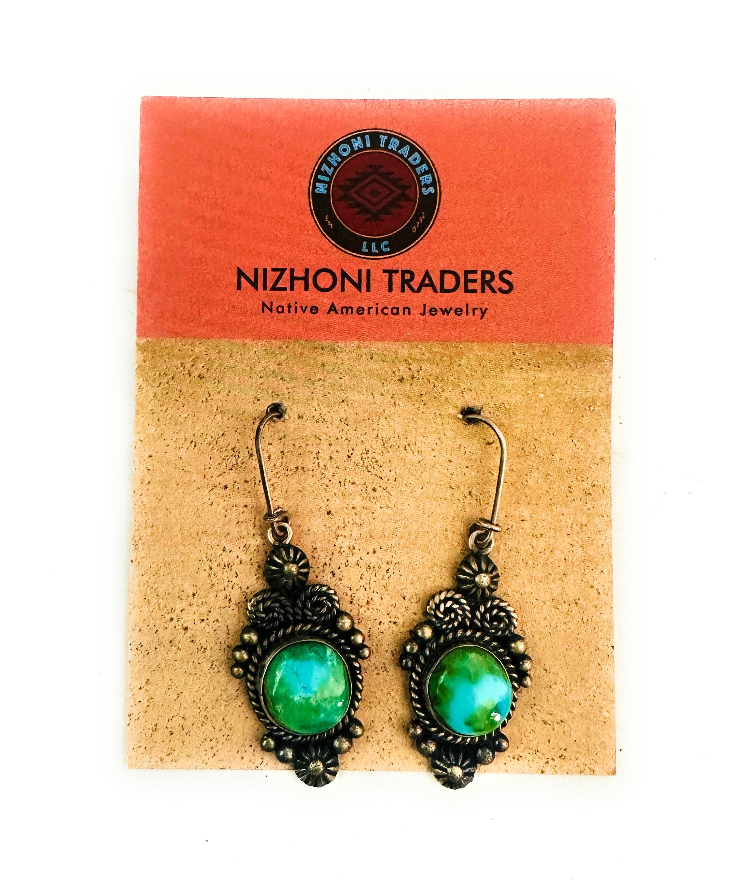 Navajo Sonoran Mountain Turquoise & Sterling Silver Dangle Earrings