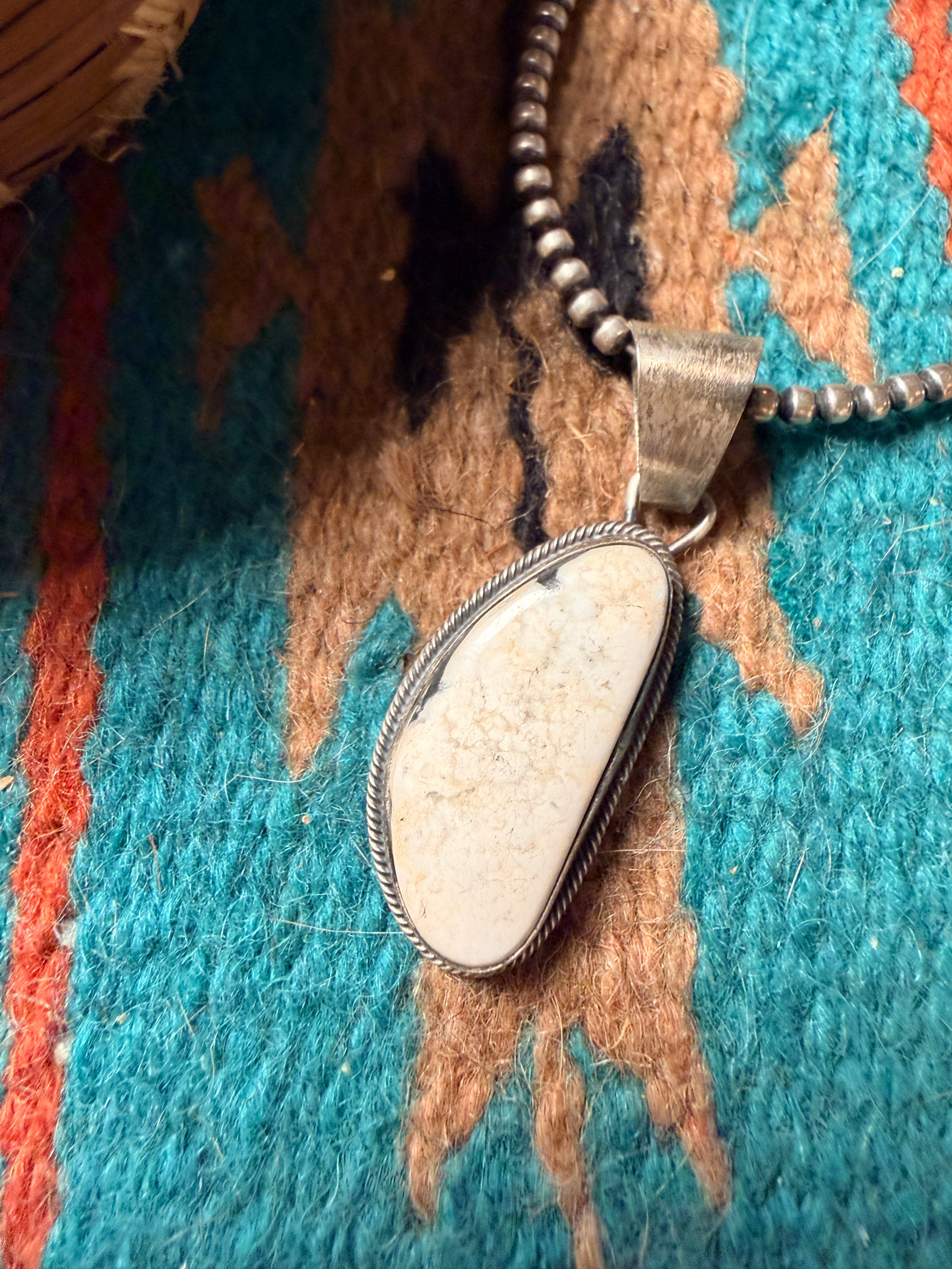 Handcrafted Sterling Silver & White Buffalo Pendant by Sheila Becenti