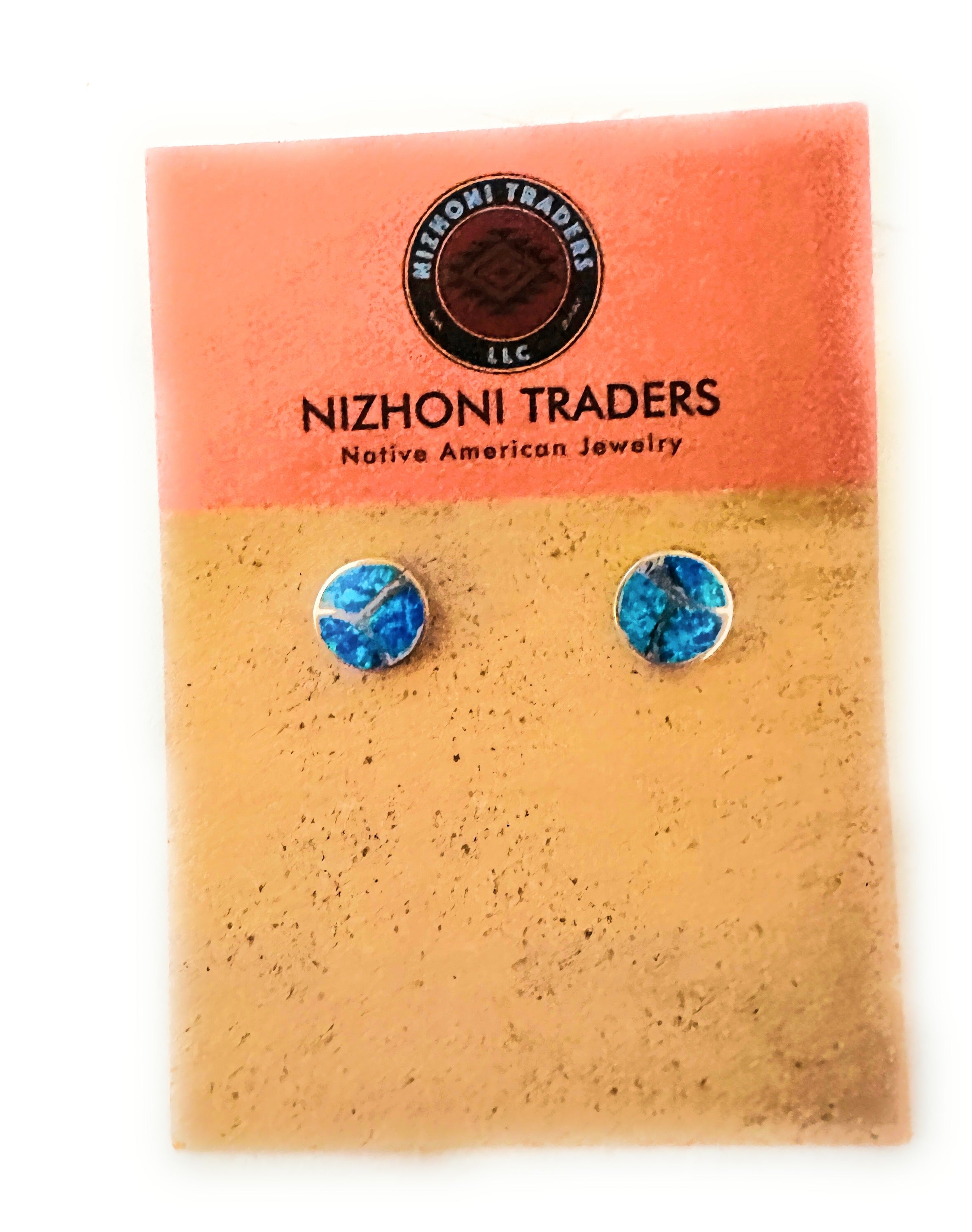 Zuni Blue Opal & Sterling Silver Inlay Stud Earrings