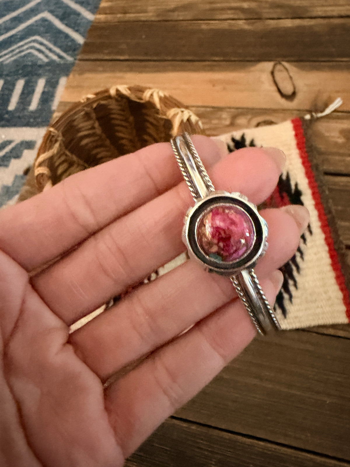 Handcrafted Pink Dream Mojave & Sterling Silver Cuff Bracelet