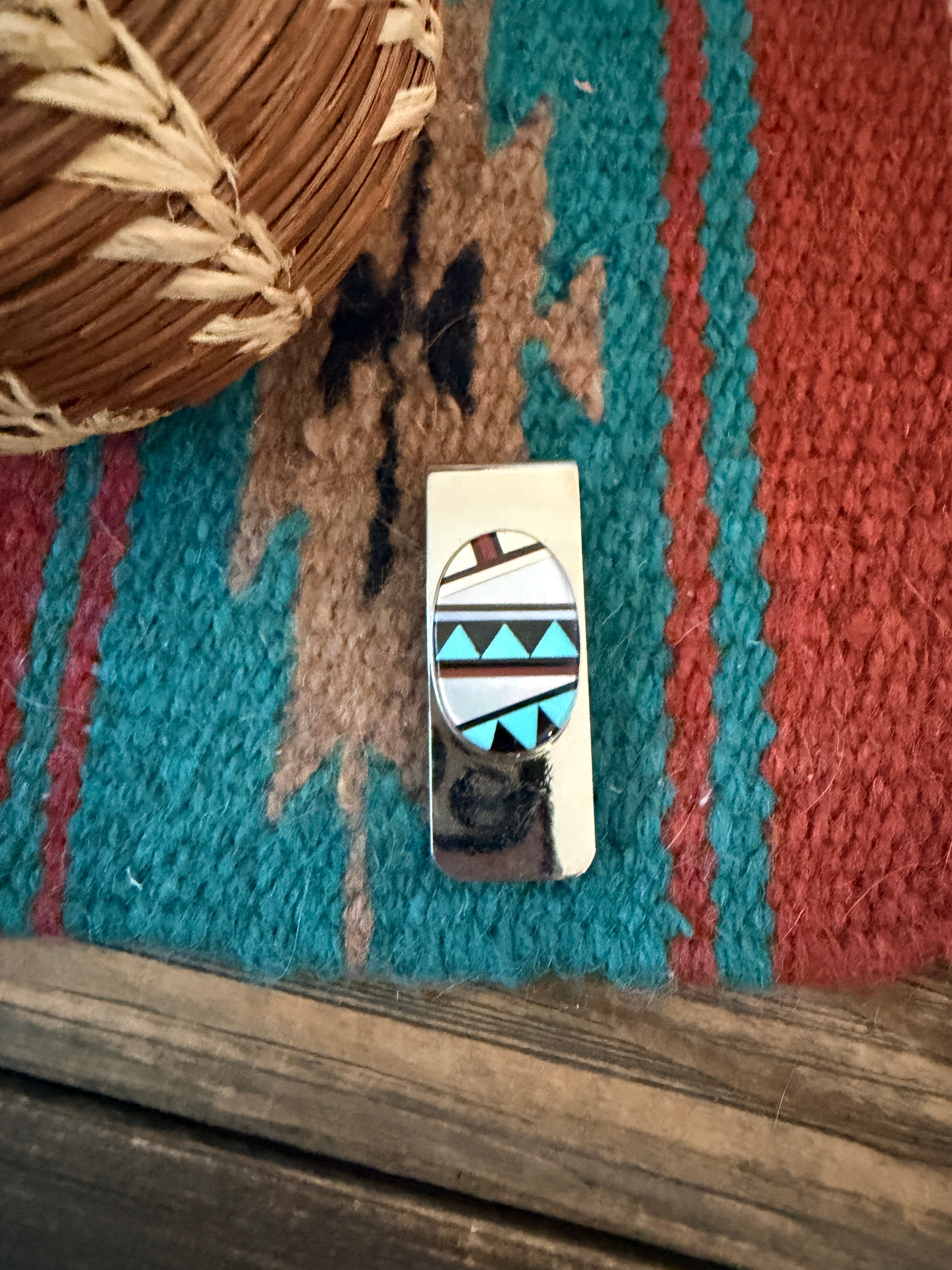 Handcrafted Multi Stone & Sterling Silver Inlay Money Clip