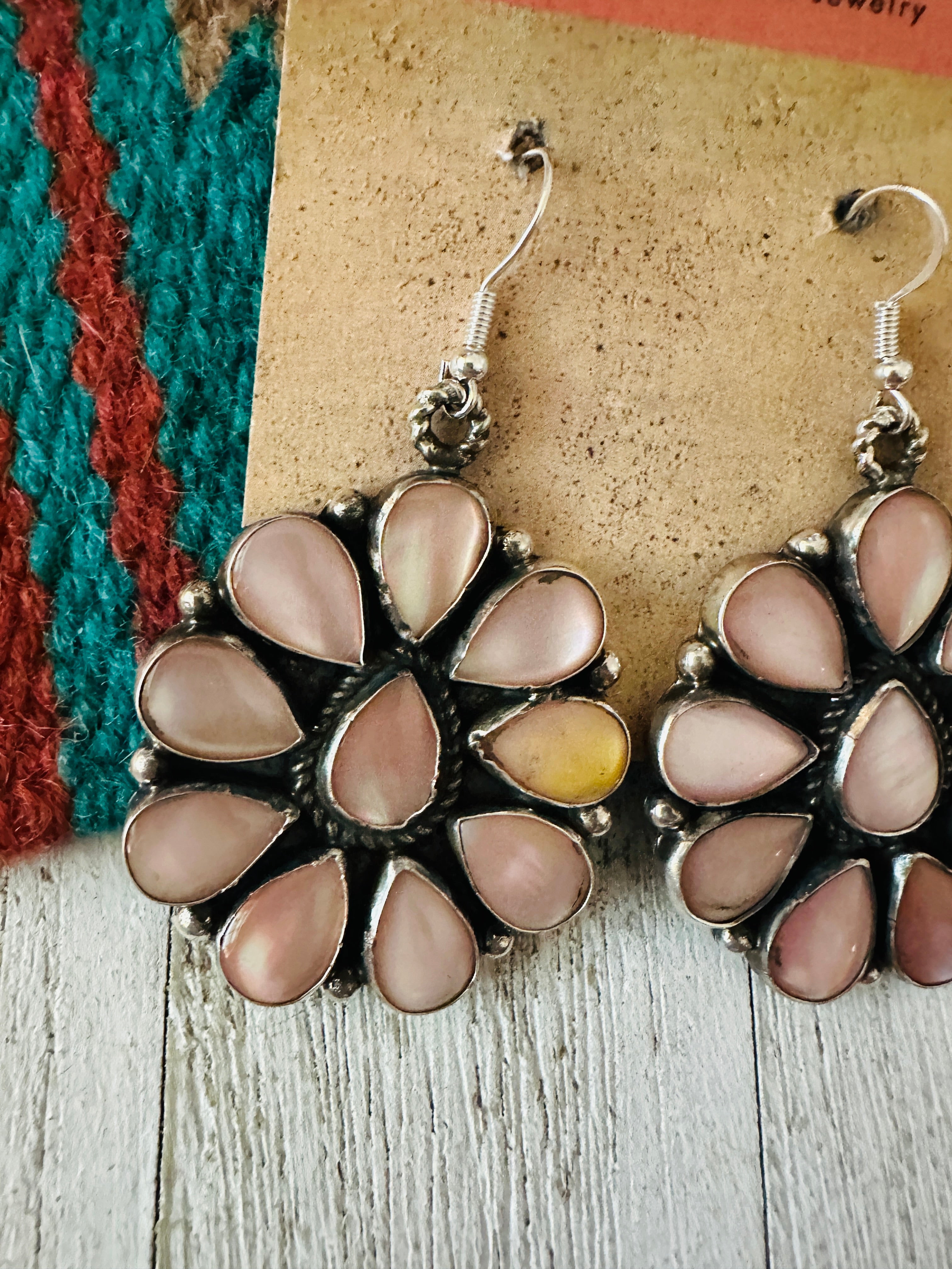 Navajo Mother of Pearl & Sterling Silver Dangle Earrings