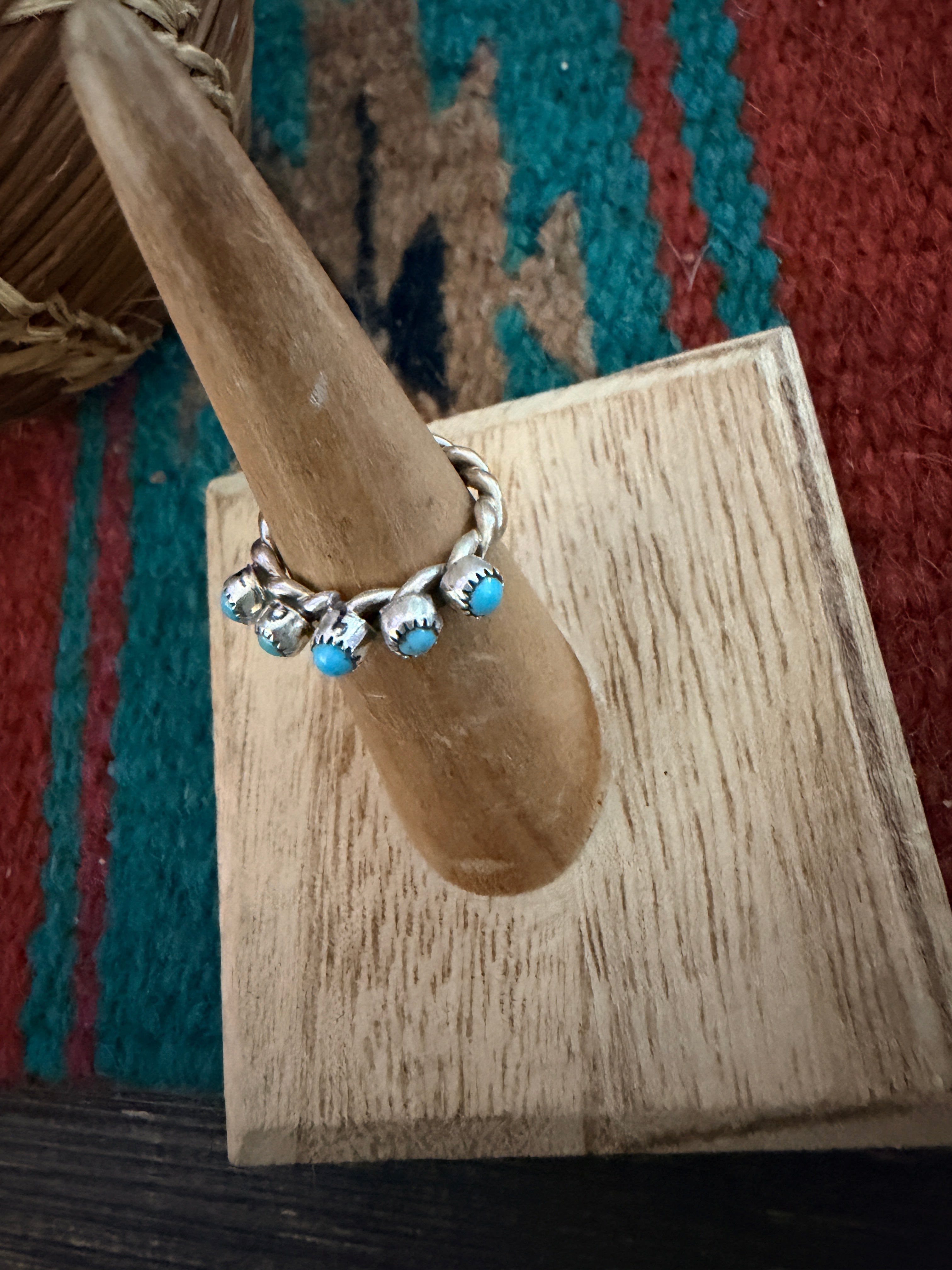 Handcrafted Turquoise & Sterling Silver Twisted Band Ring Size 4.5