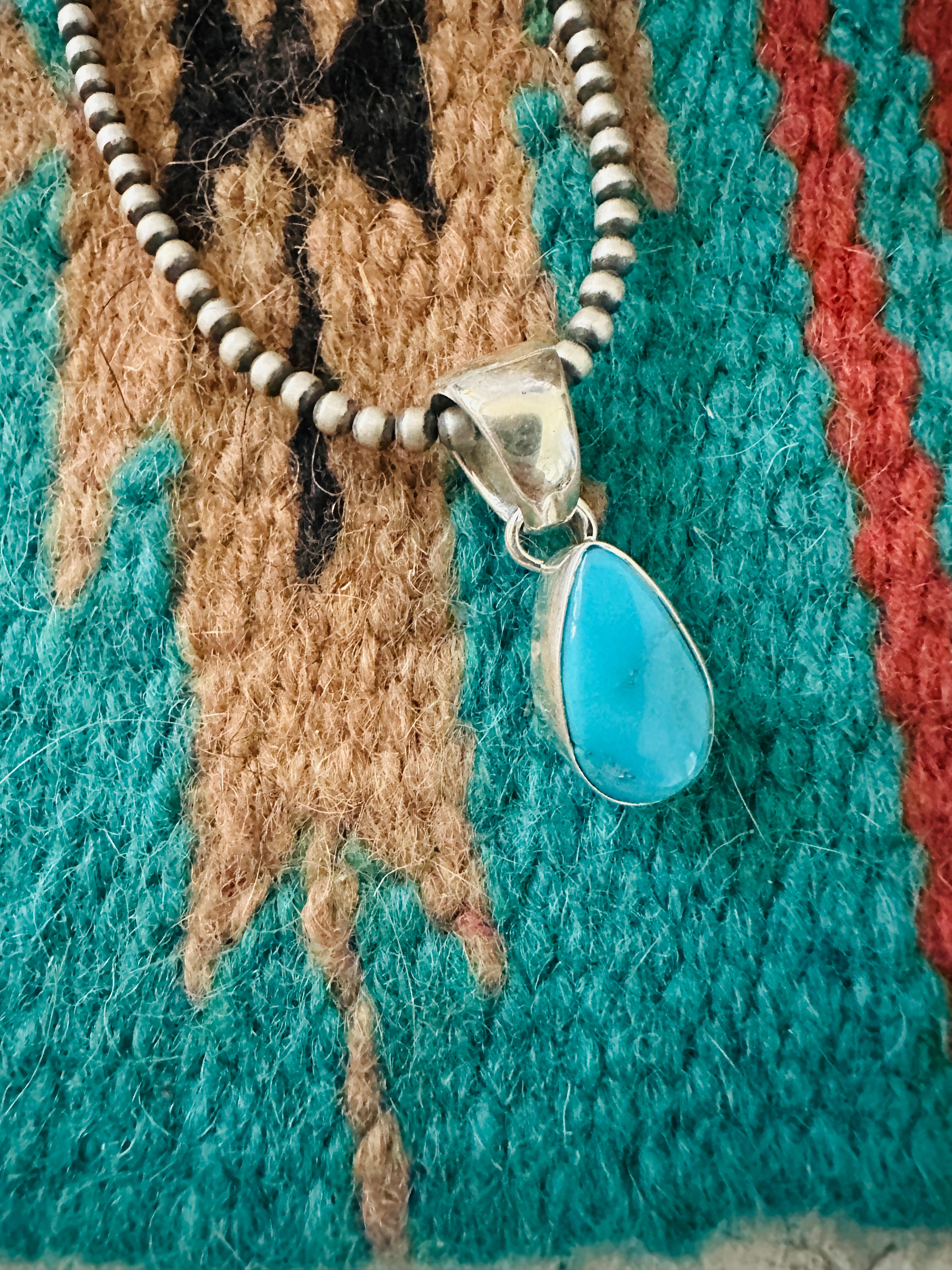 Navajo Turquoise & Sterling Silver Teardrop Pendant