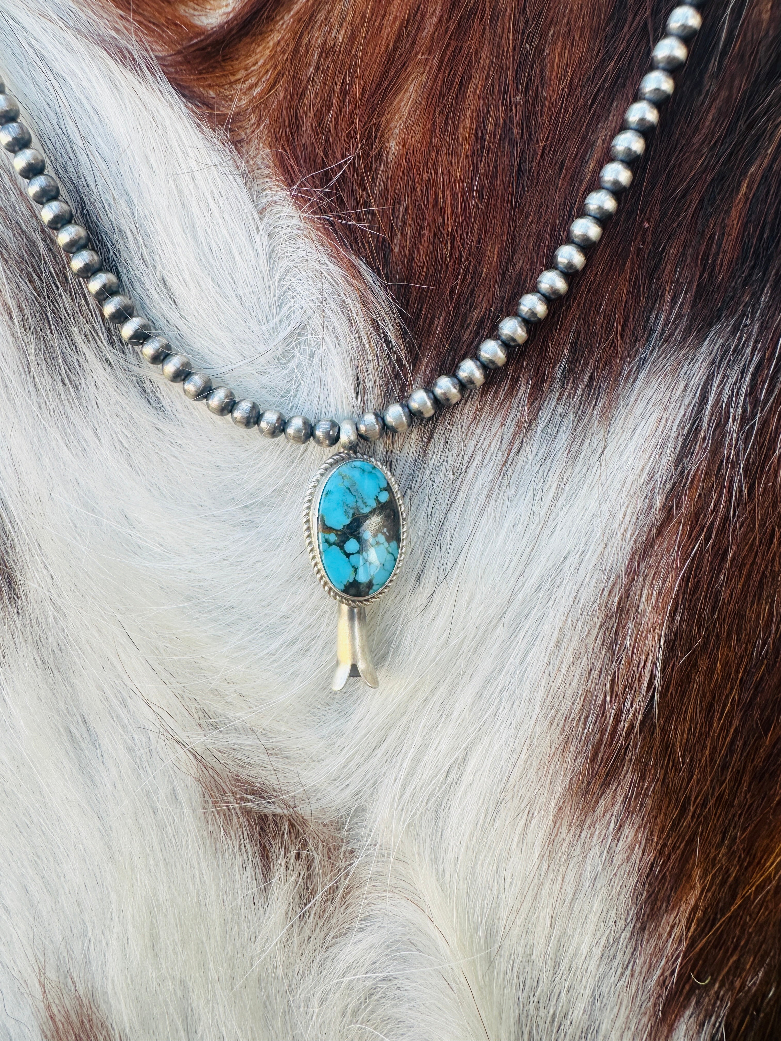 Handcrafted Turquoise & Sterling Silver Beaded Blossom Necklace