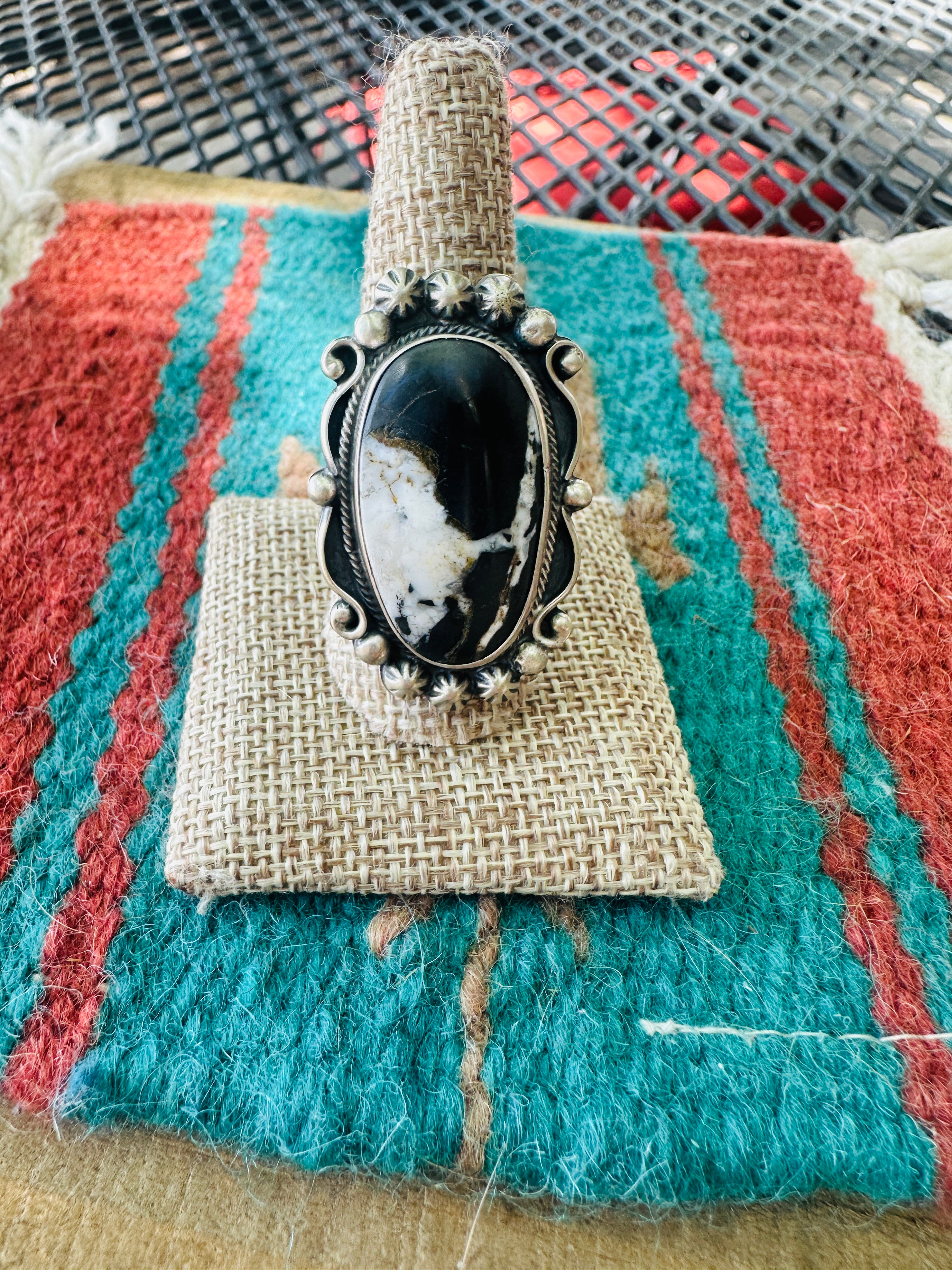 Handcrafted Sterling Silver And White Buffalo Adjustable Ring