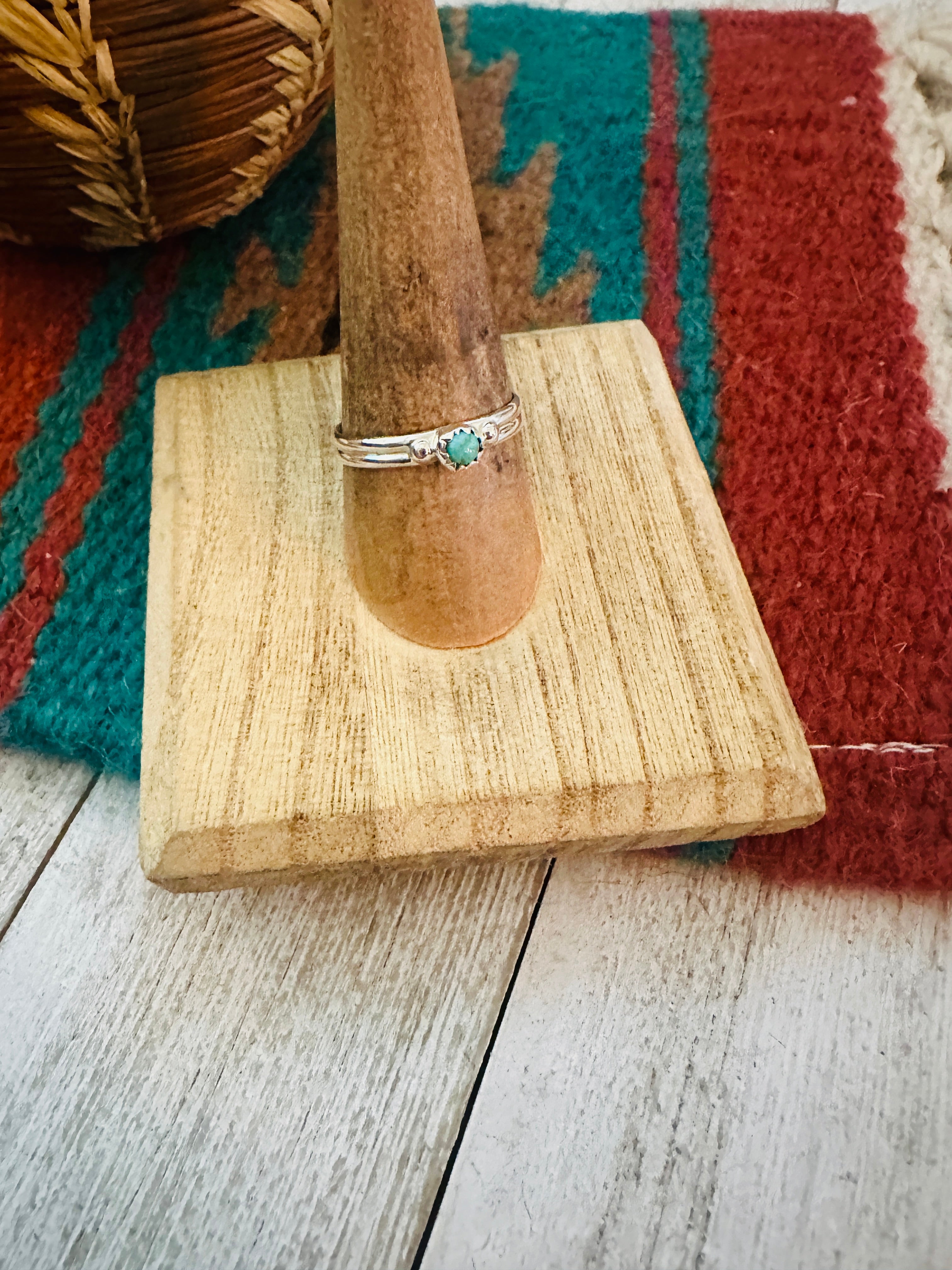 Navajo Turquoise & Sterling Silver Band Ring Size 8.25