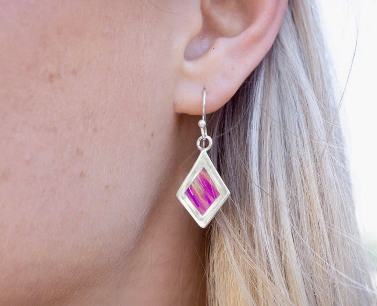Pink Opal Inlay Earrings on Hook