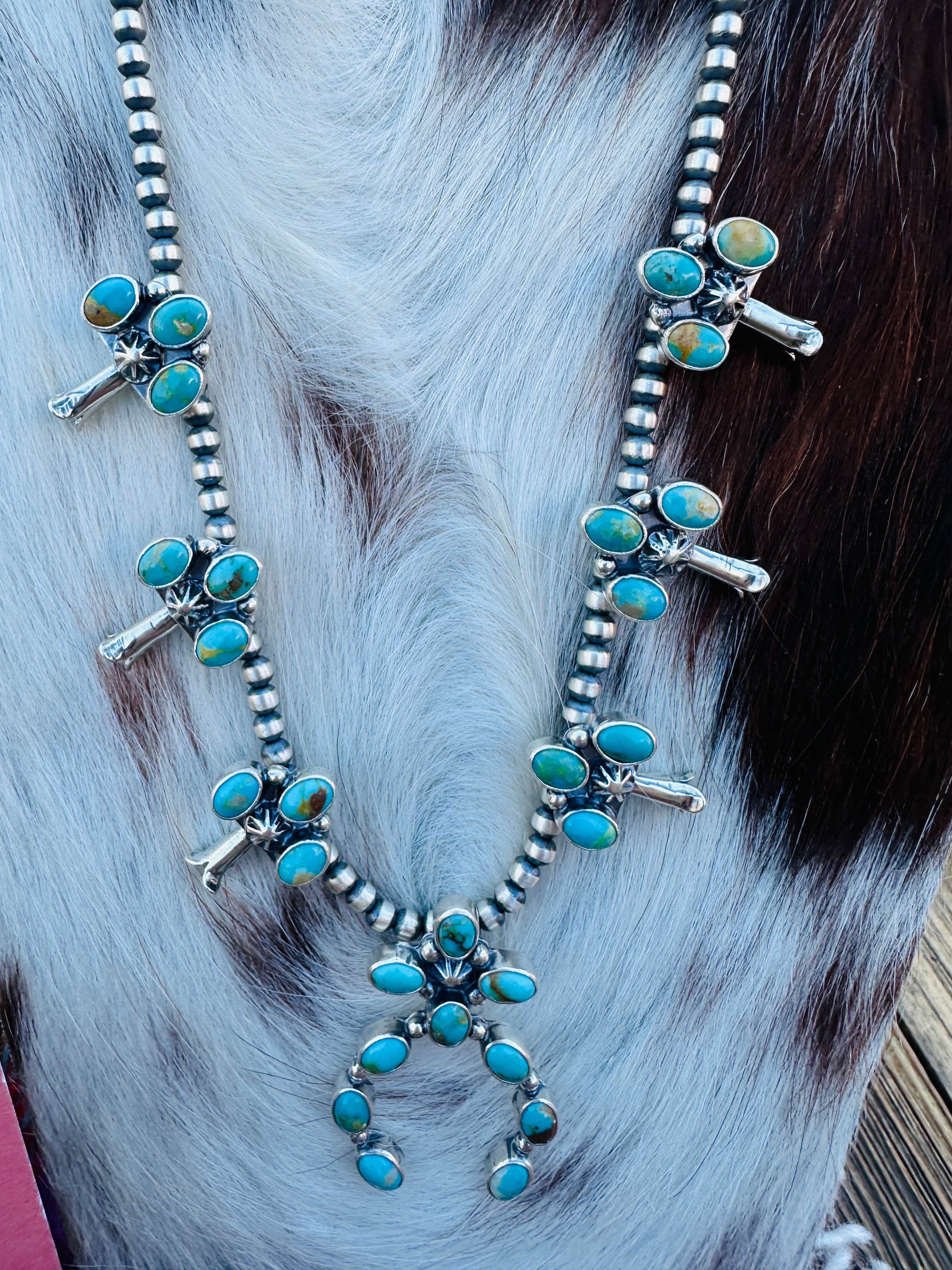 Handcrafted Sterling Silver & Turquoise Squash Blossom Necklace Set