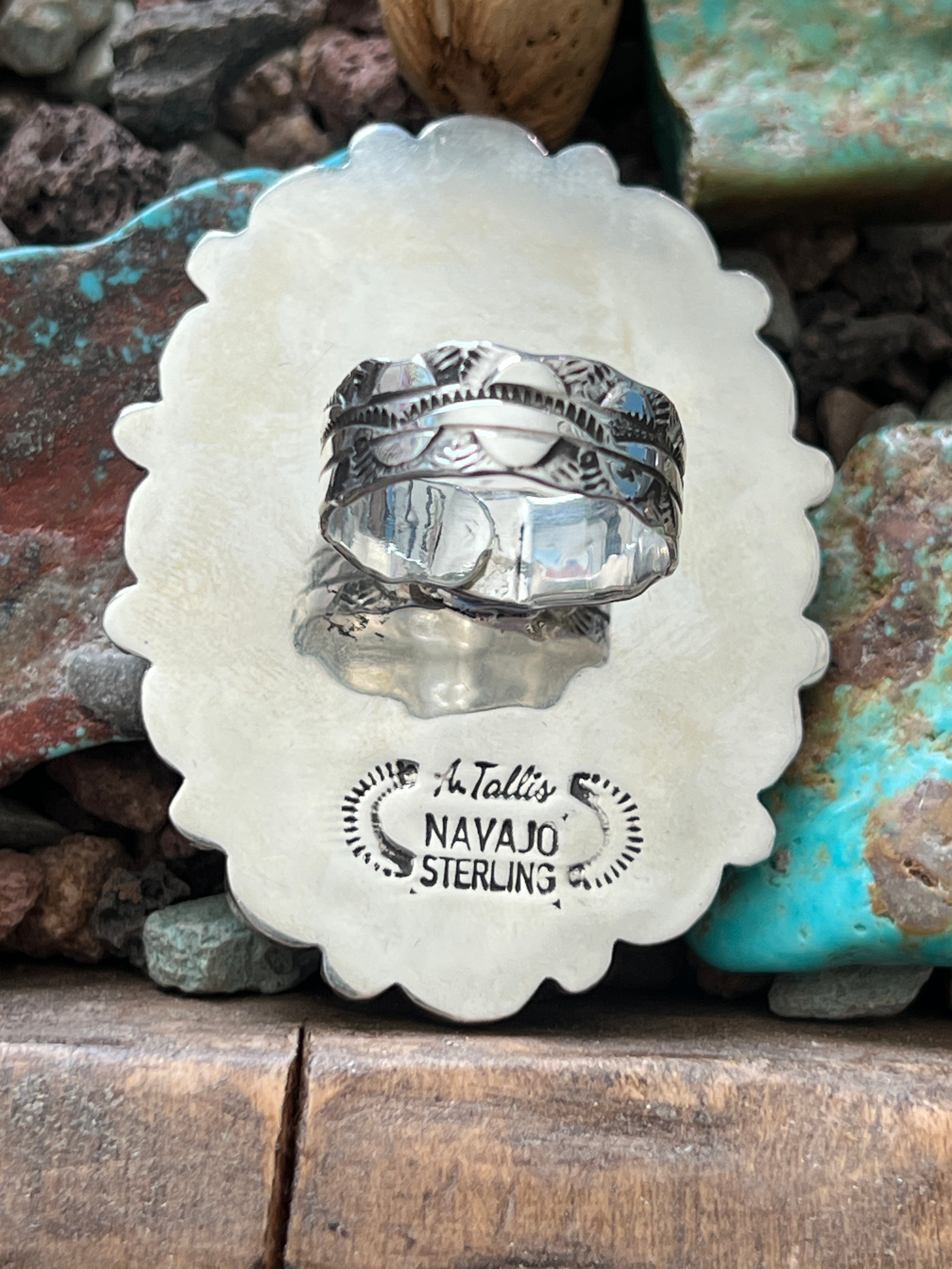 Handcrafted Sterling Silver and Oval Queen Pink Conch Shell Cluster Ring by Aaron Tallis, Adjustable