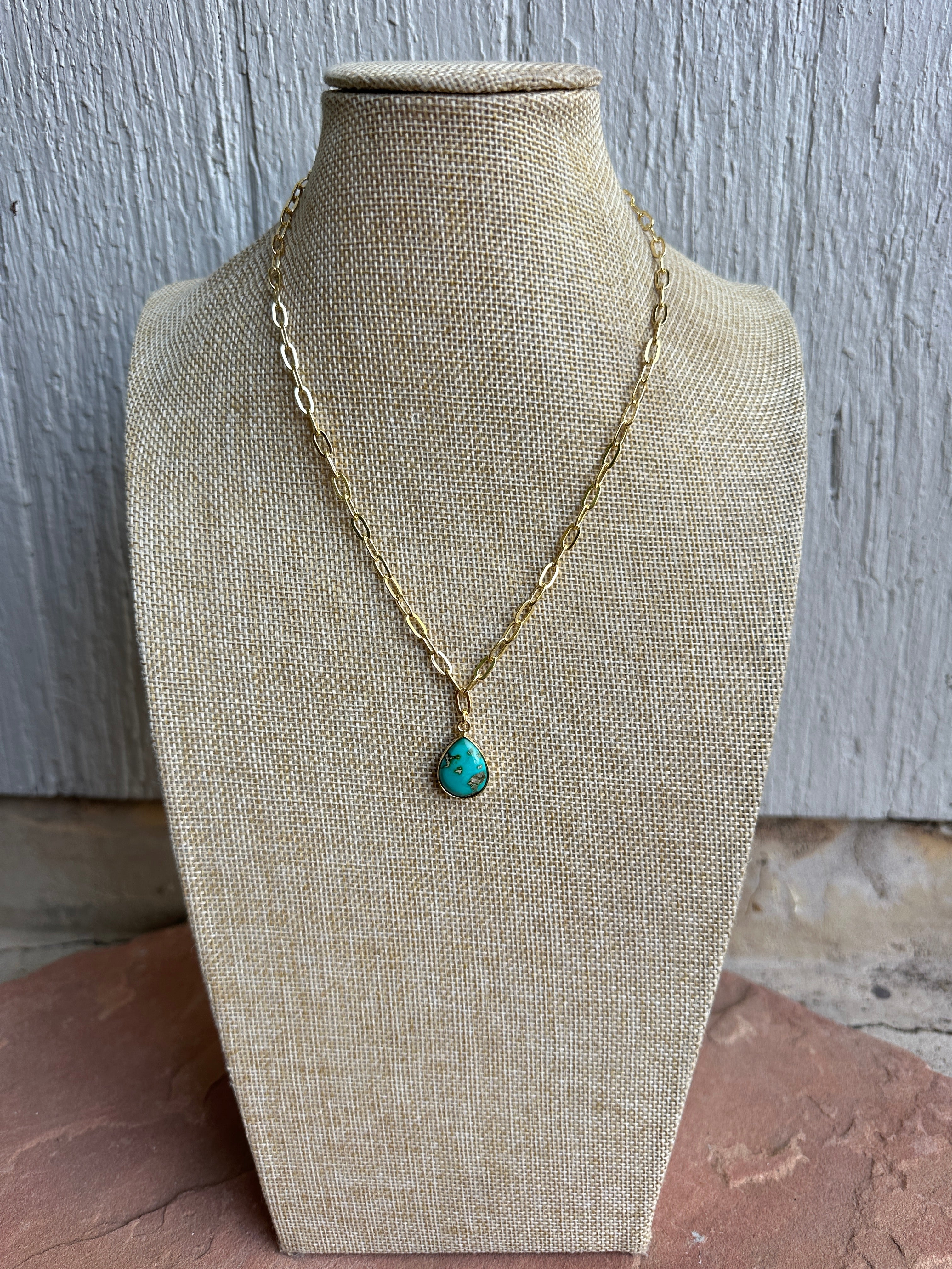 “The Golden Collection” THE SONORAN Handmade Natural Sonoran Mountain Turquoise 14k Gold Plated Necklace STYLE 4