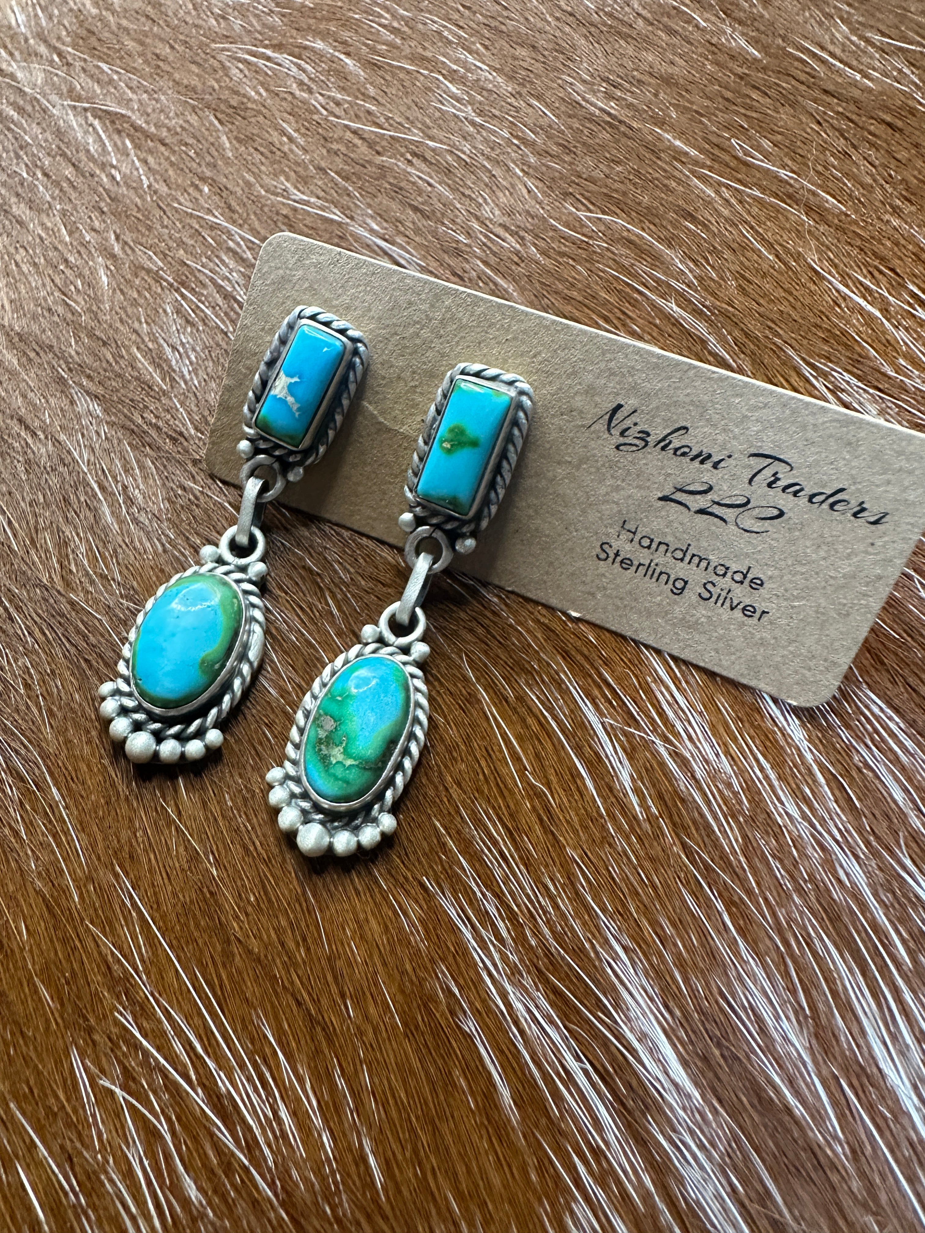 Handmade Sonoran Mountain Turquoise and Sterling Silver Dangle Earrings