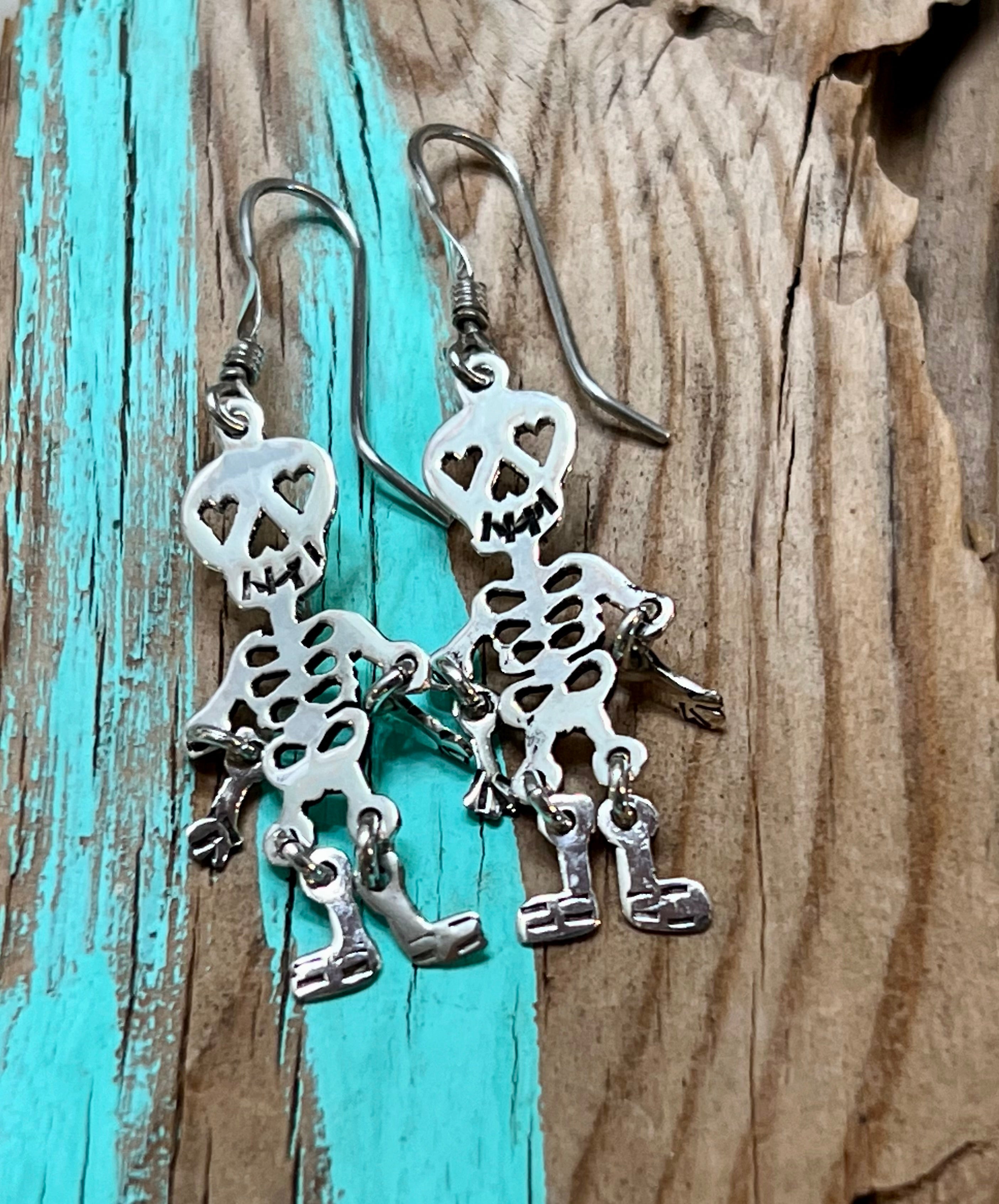 Hinged Skeleton on Hook Sterling Silver Earrings