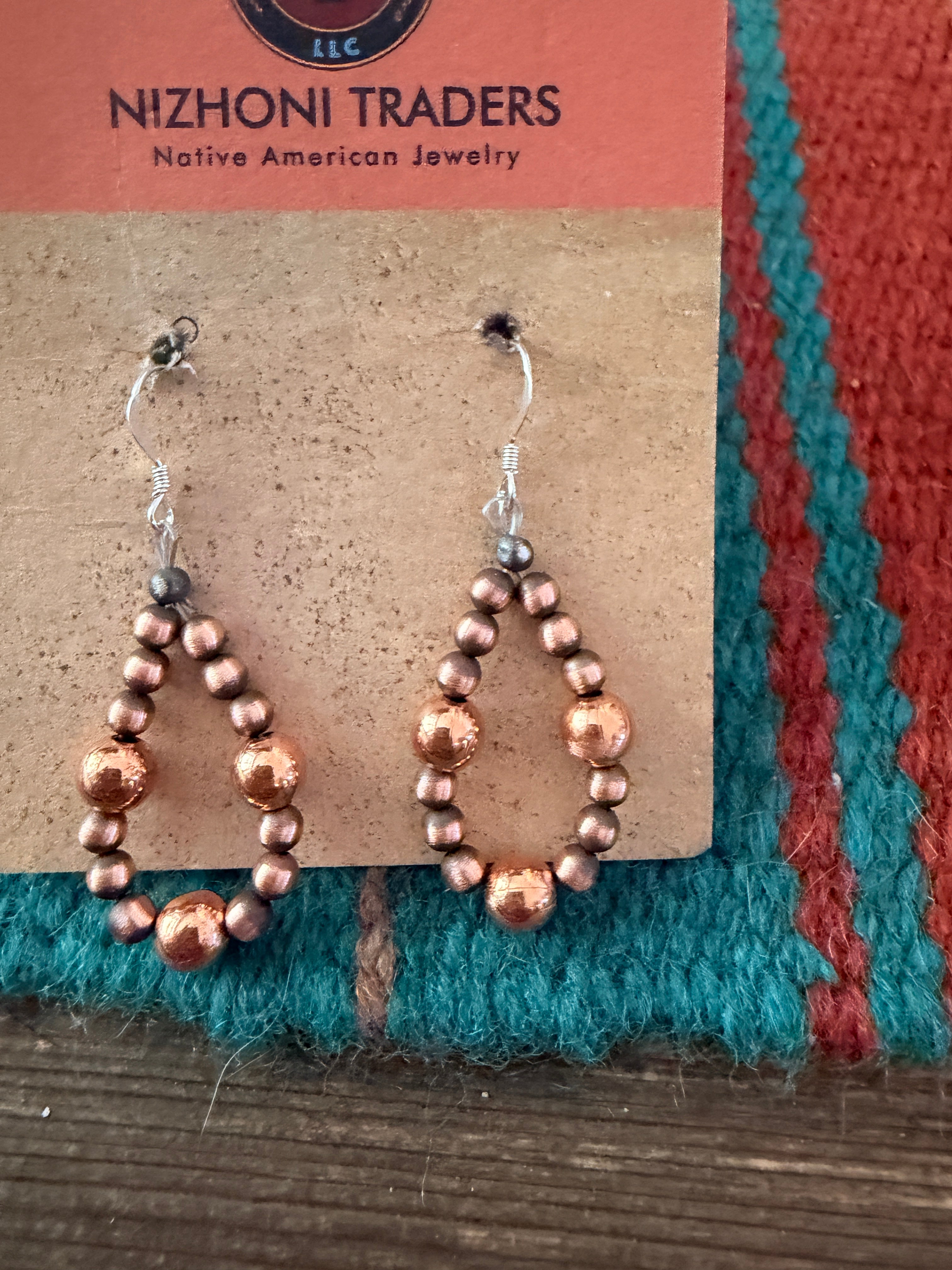 Handcrafted Copper Beaded Dangle Hoop Earrings