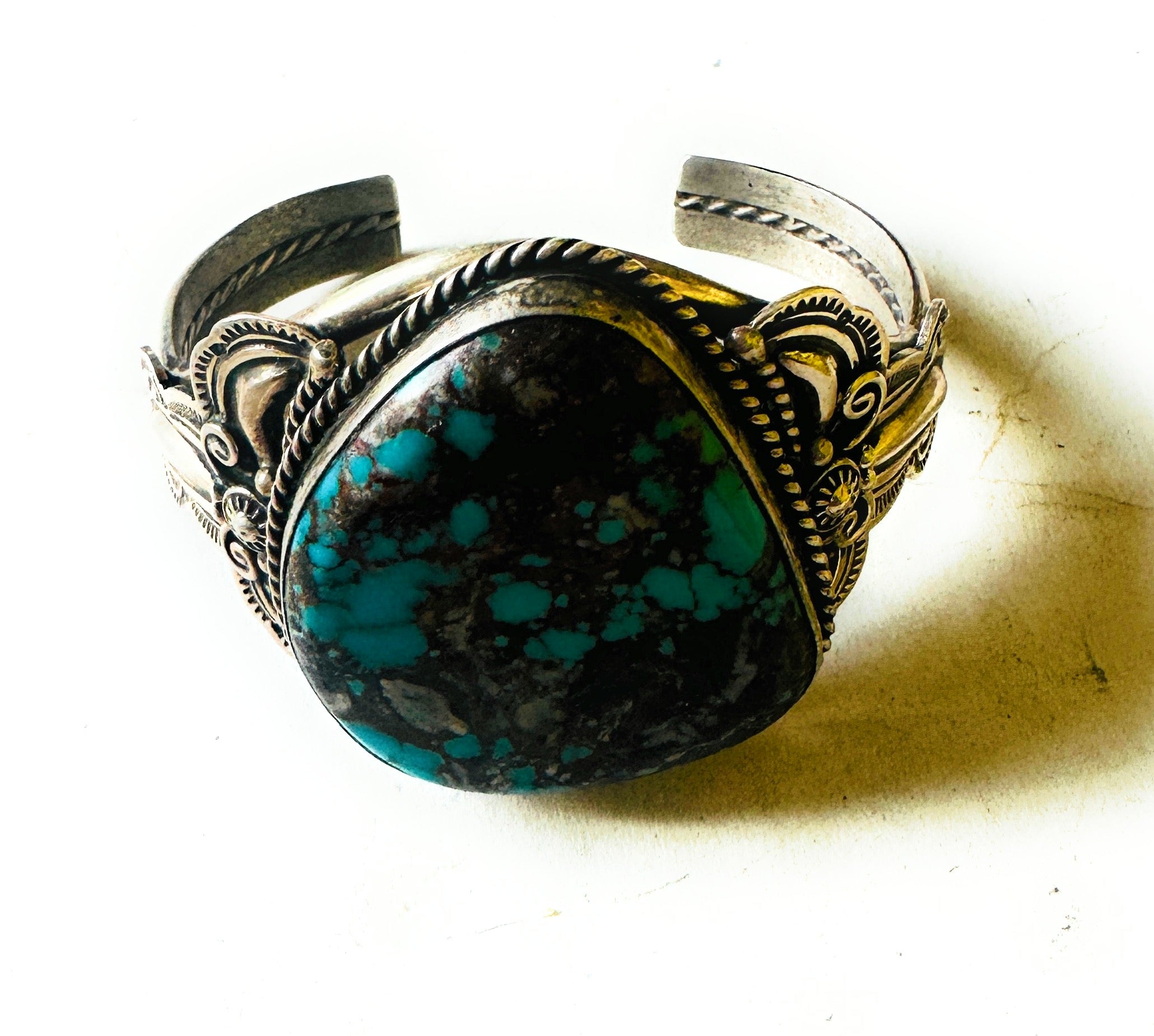 Navajo Sterling Silver & Bisbee Turquoise Cuff Bracelet