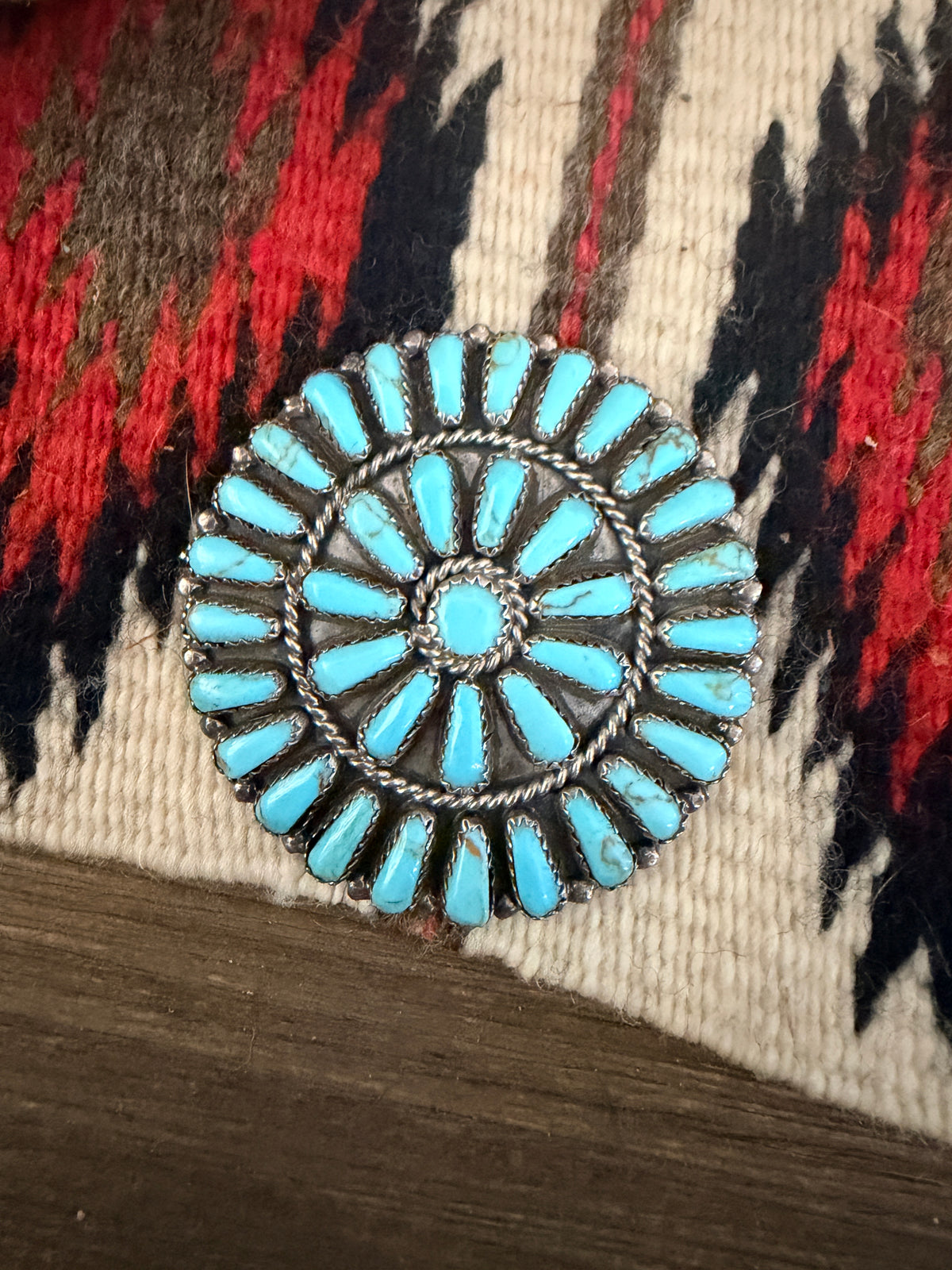 Old Pawn Handcrafted Turquoise and Sterling Silver Cluster Brooch/ Pendant