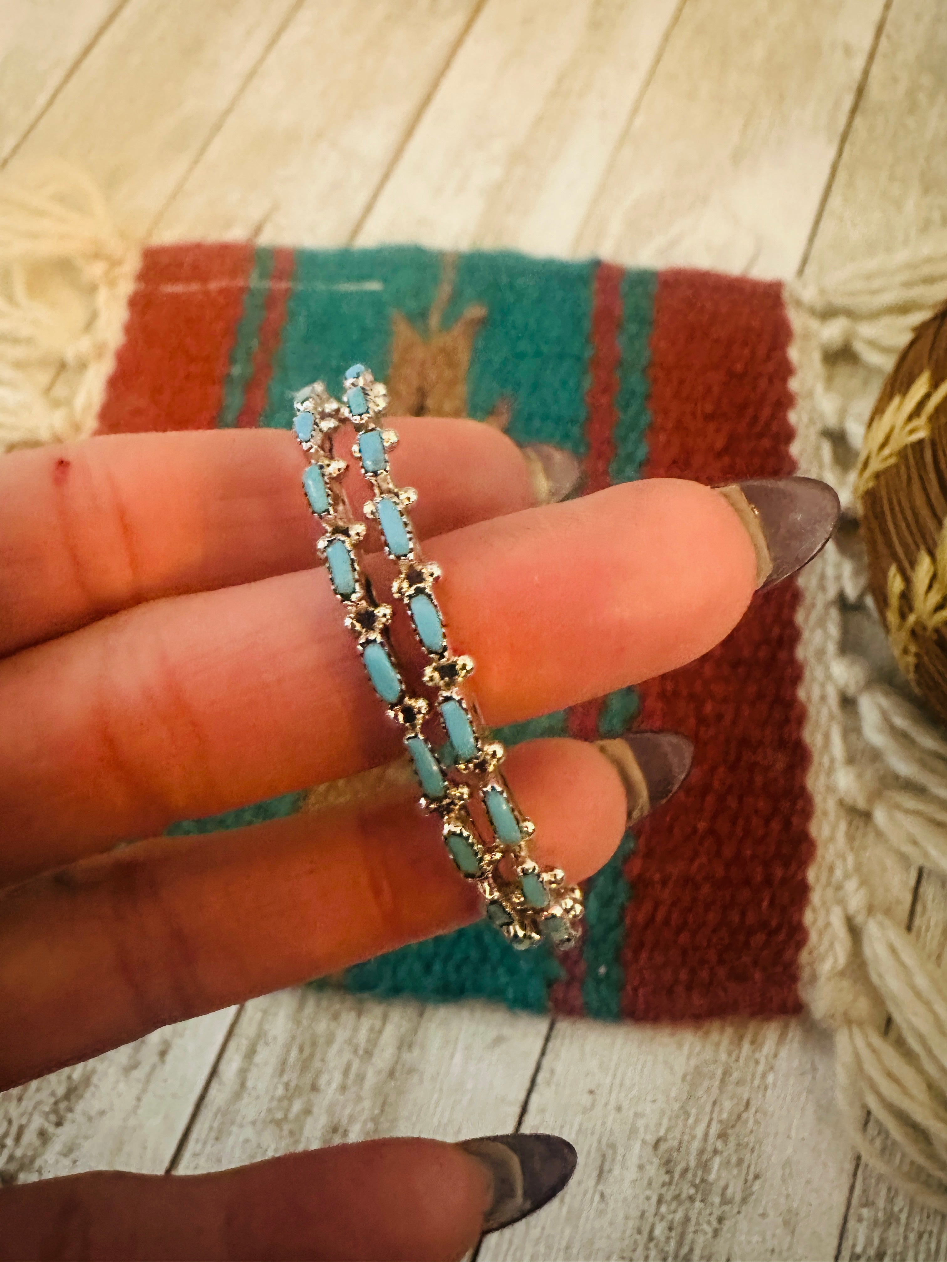 Handcrafted Turquoise & Sterling Silver Needlepoint Hoop Earrings