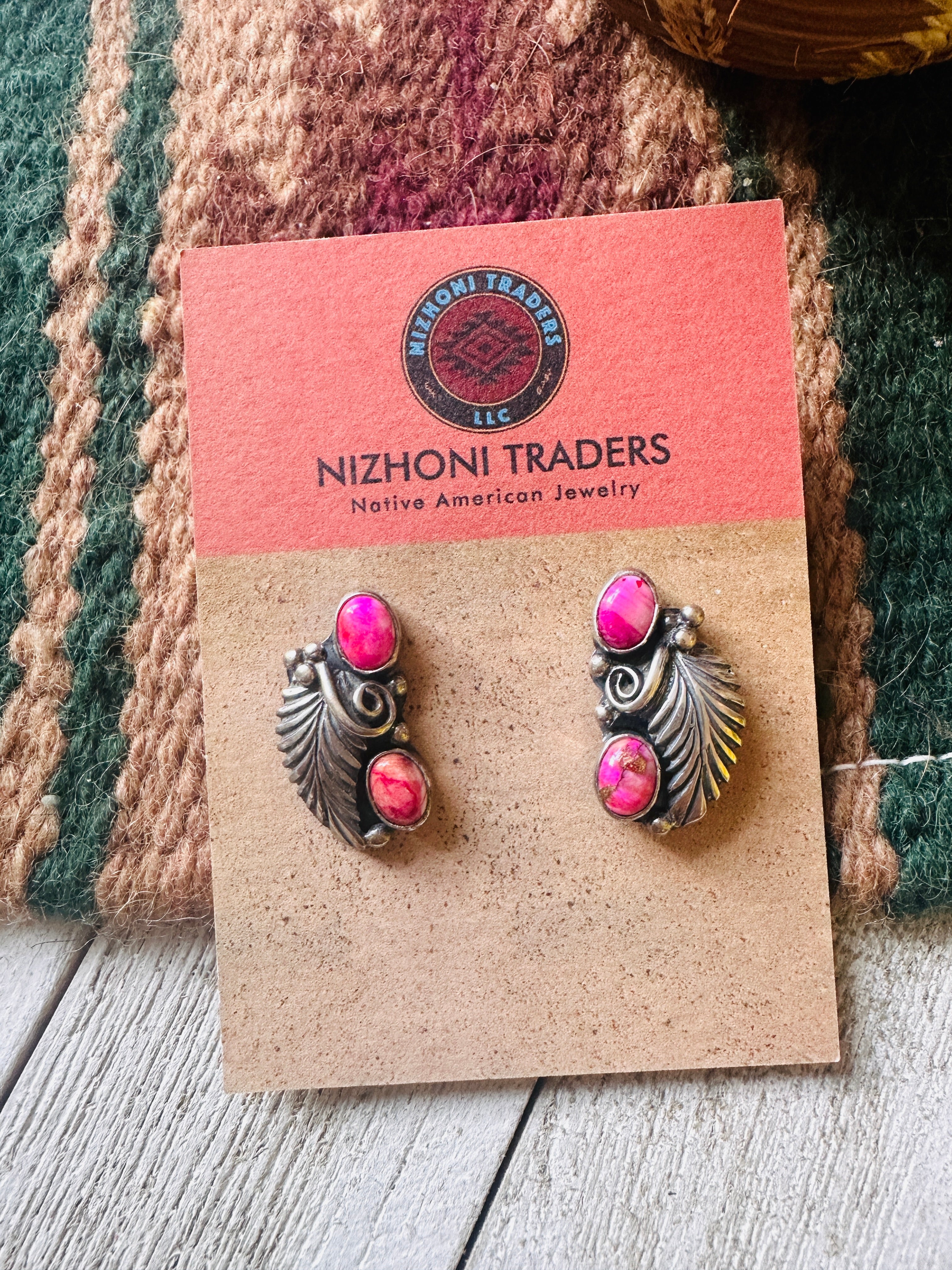 Navajo Sterling Silver & Pink Mojave Post Dangle Earrings