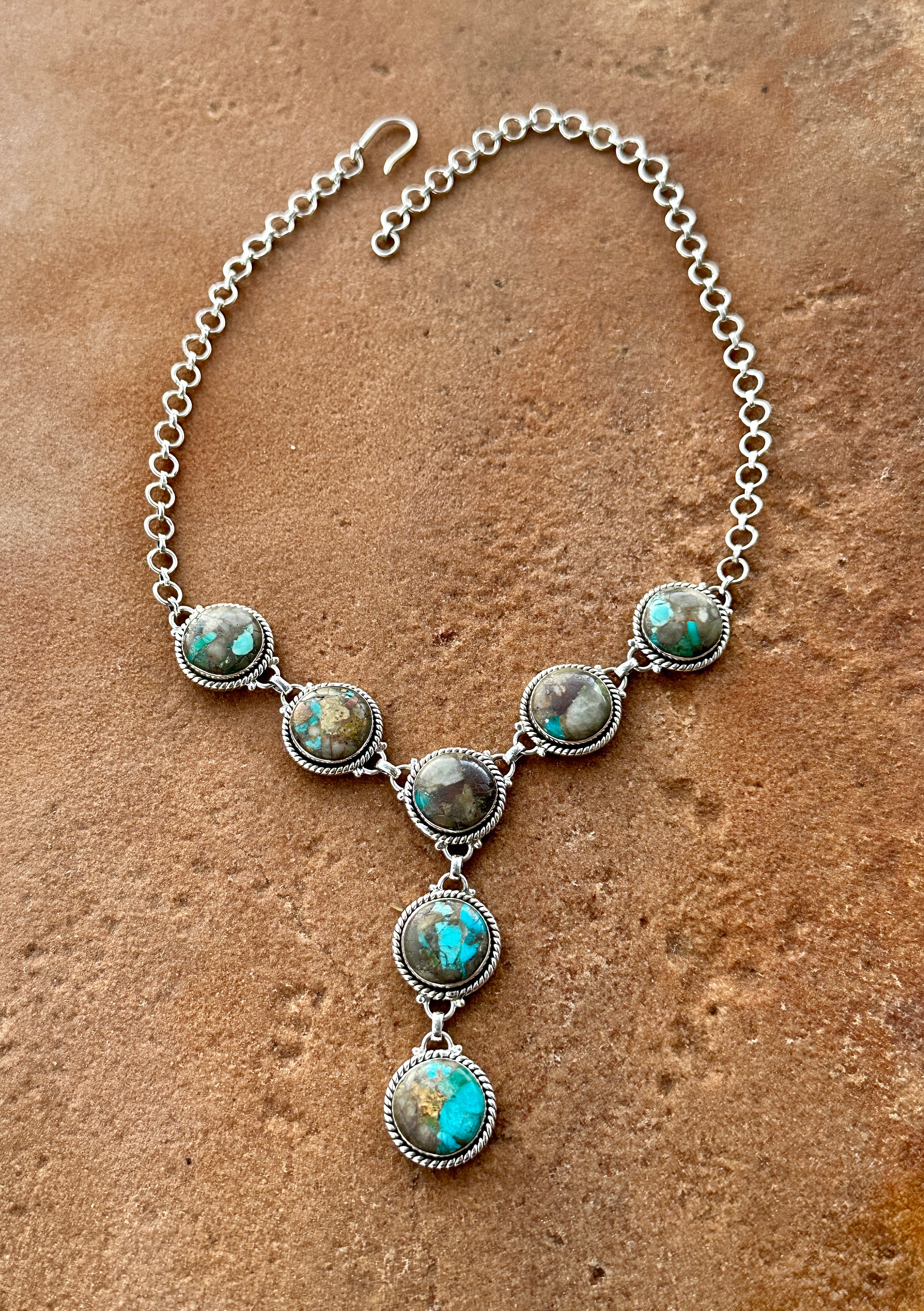 Handmade Royston Ribbon Turquoise & Sterling Silver Necklace