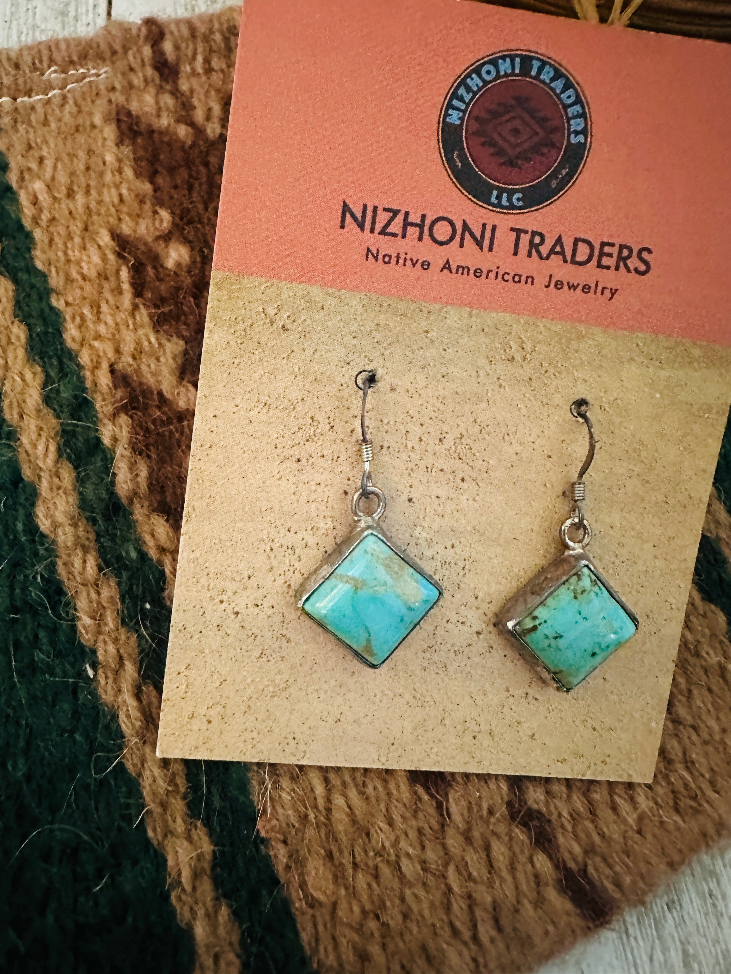 Navajo Turquoise and Sterling Silver Square Dangle Earrings