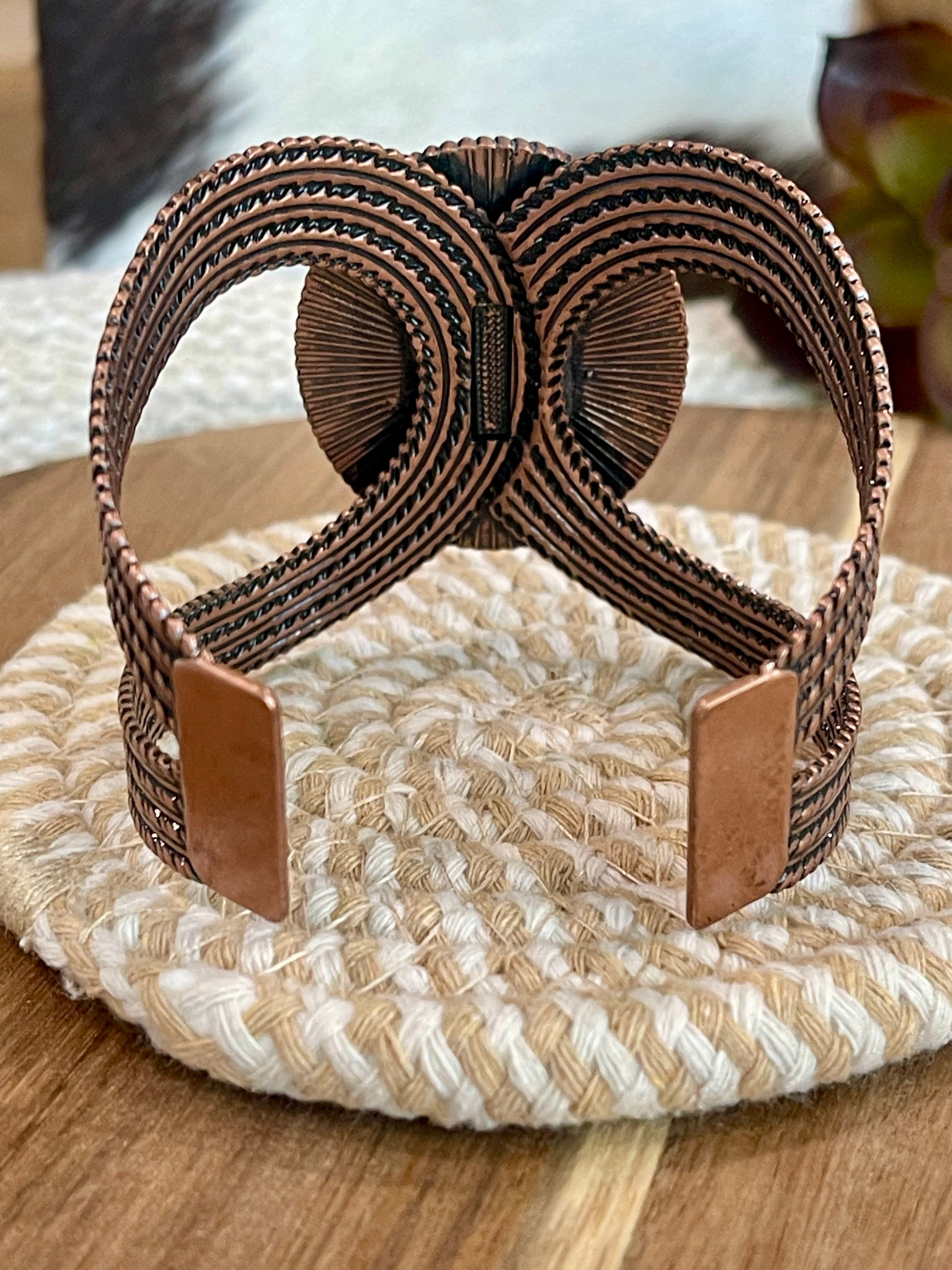 Vintage Handmade Copper & Faux Turquoise Cuff