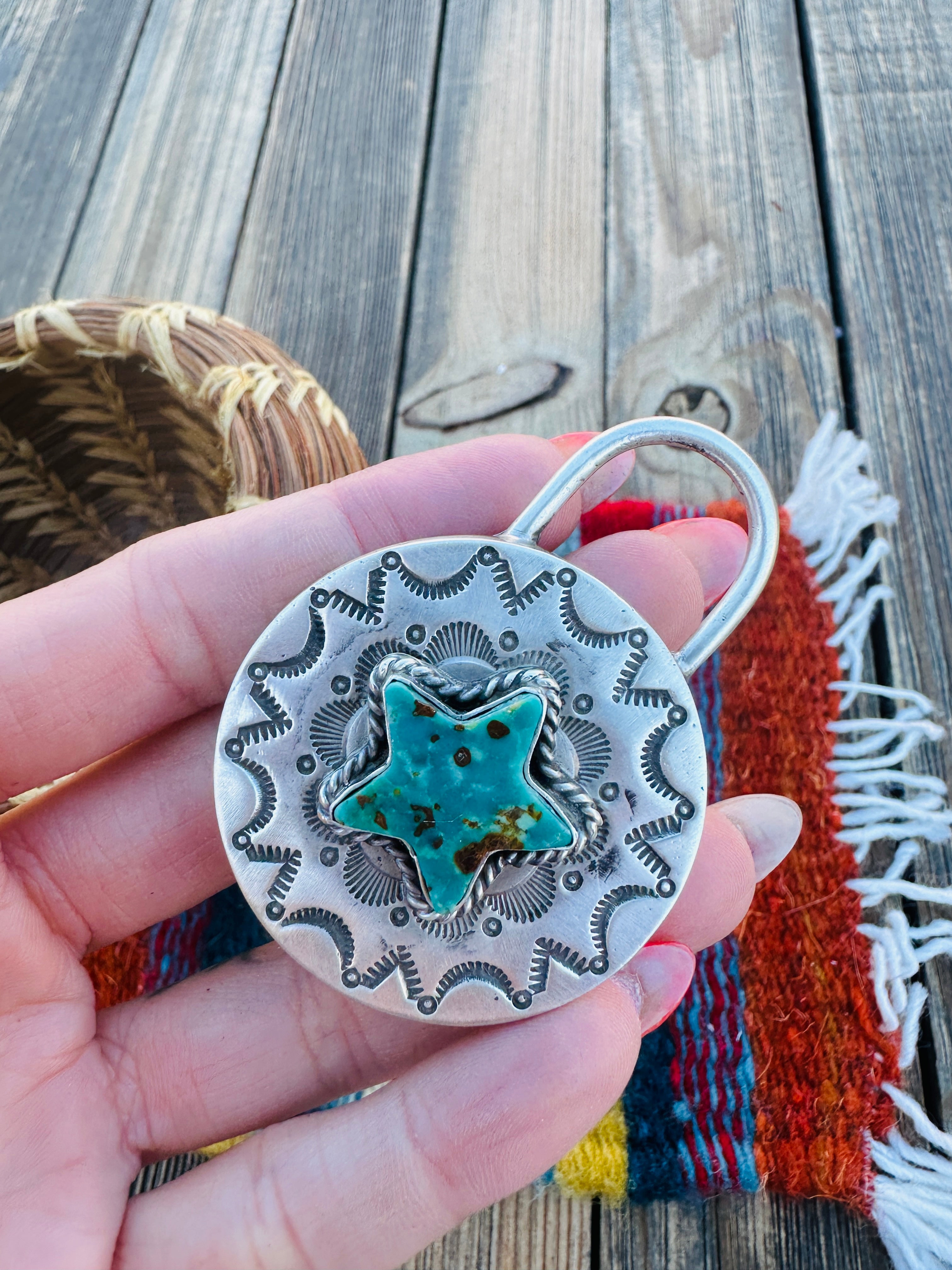 Handcrafted Turquoise & Sterling Silver Locket Style Pendant by Charles Johnson