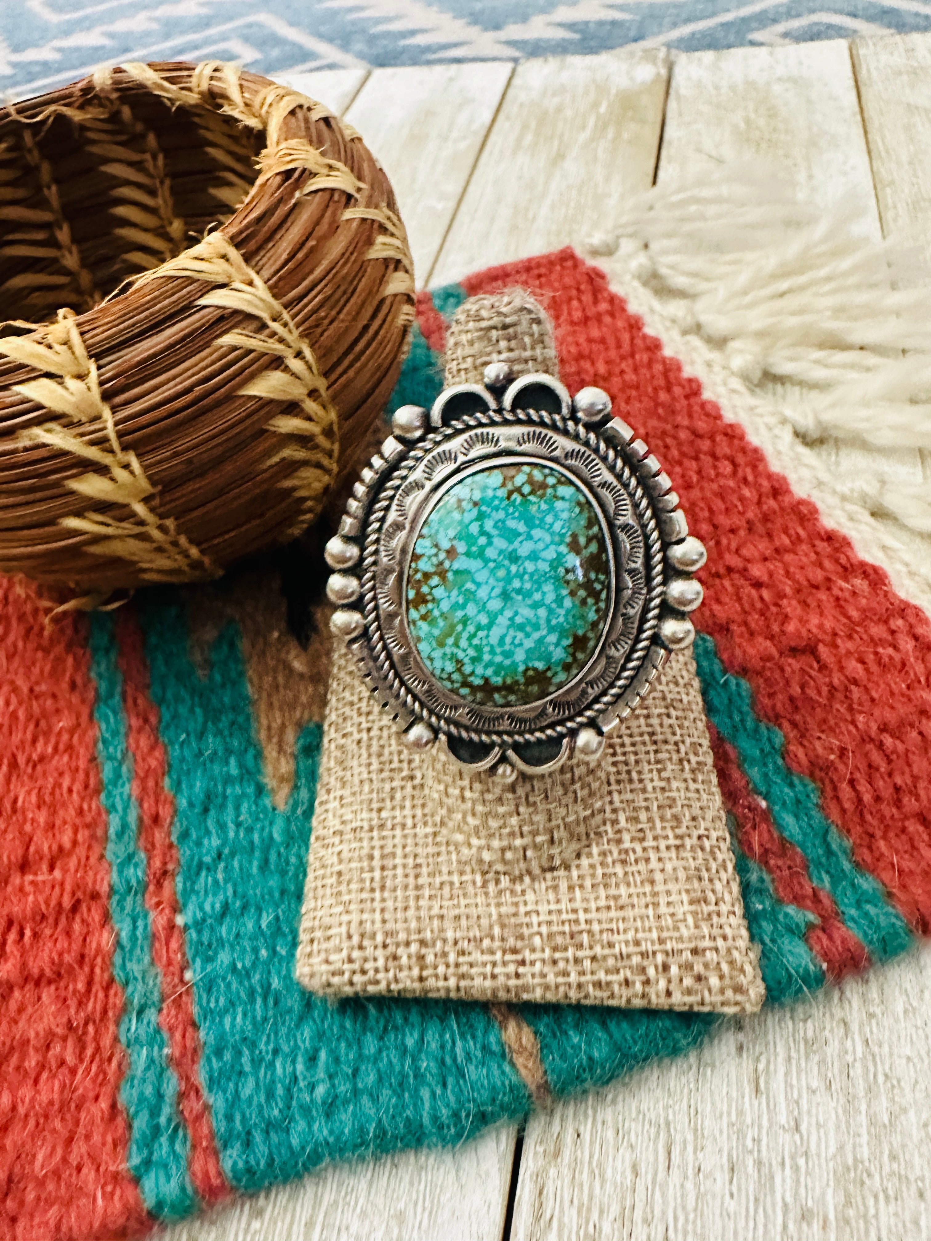 Handcrafted Number 8 Turquoise & Sterling Silver Adjustable Ring