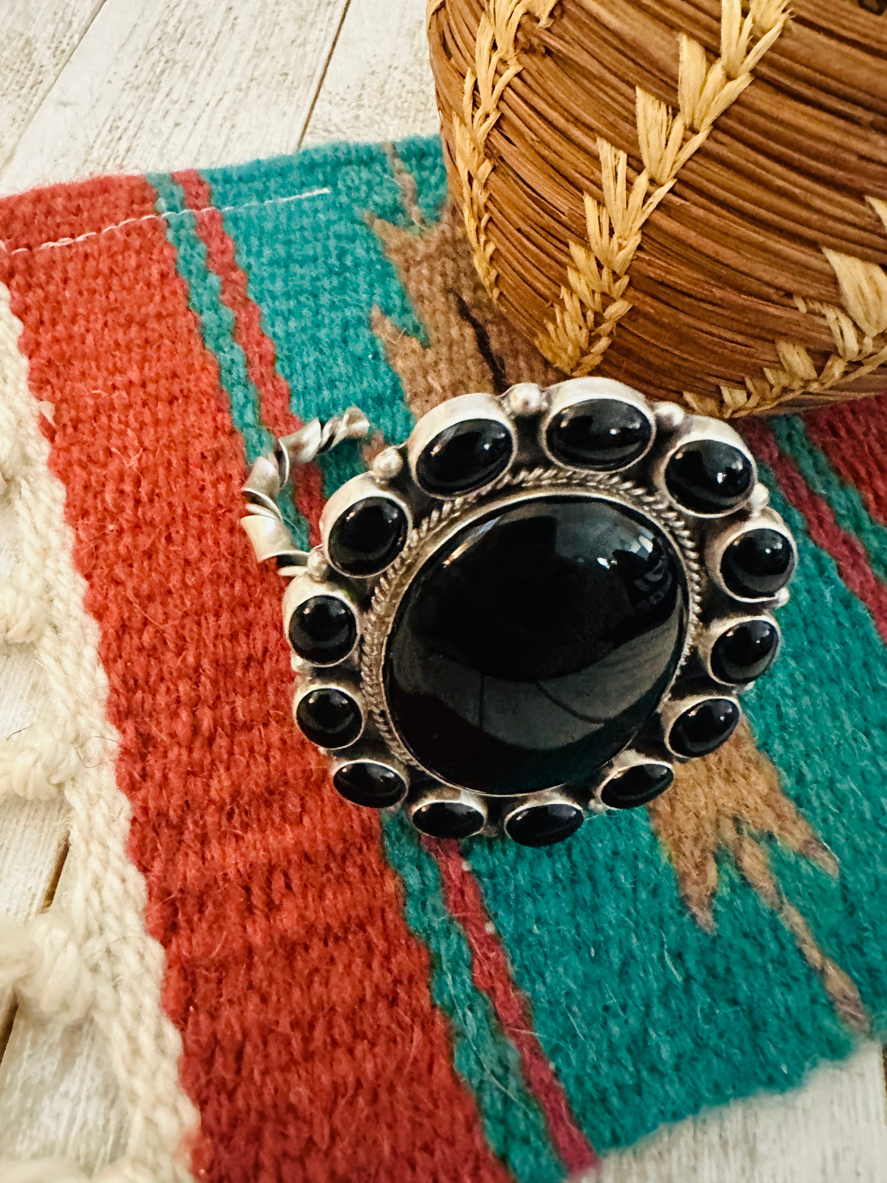 Navajo Sterling Silver & Onyx Cluster Cuff Bracelet