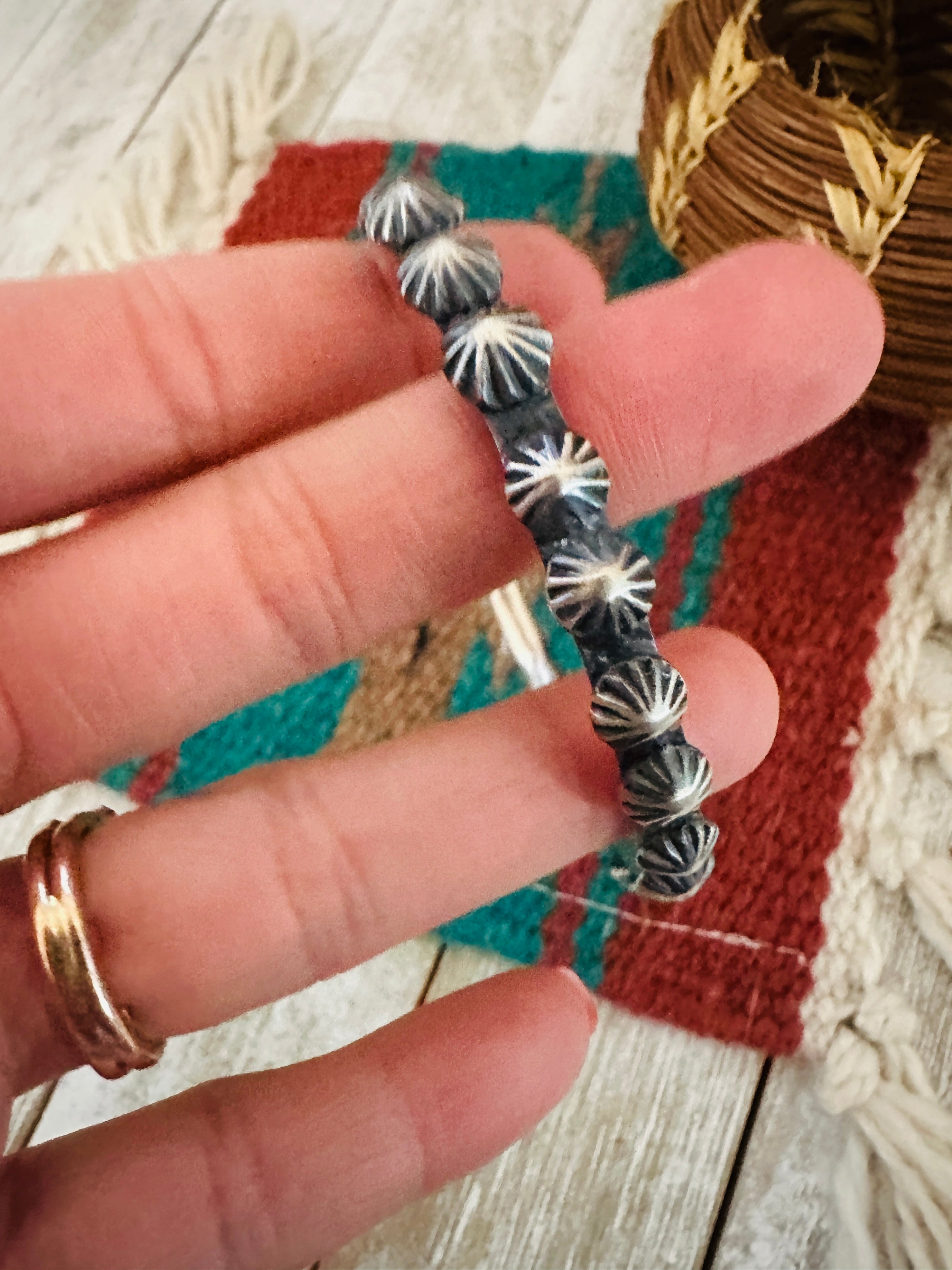 Chimney Butte Navajo Sterling Silver Studded Bangle Bracelet