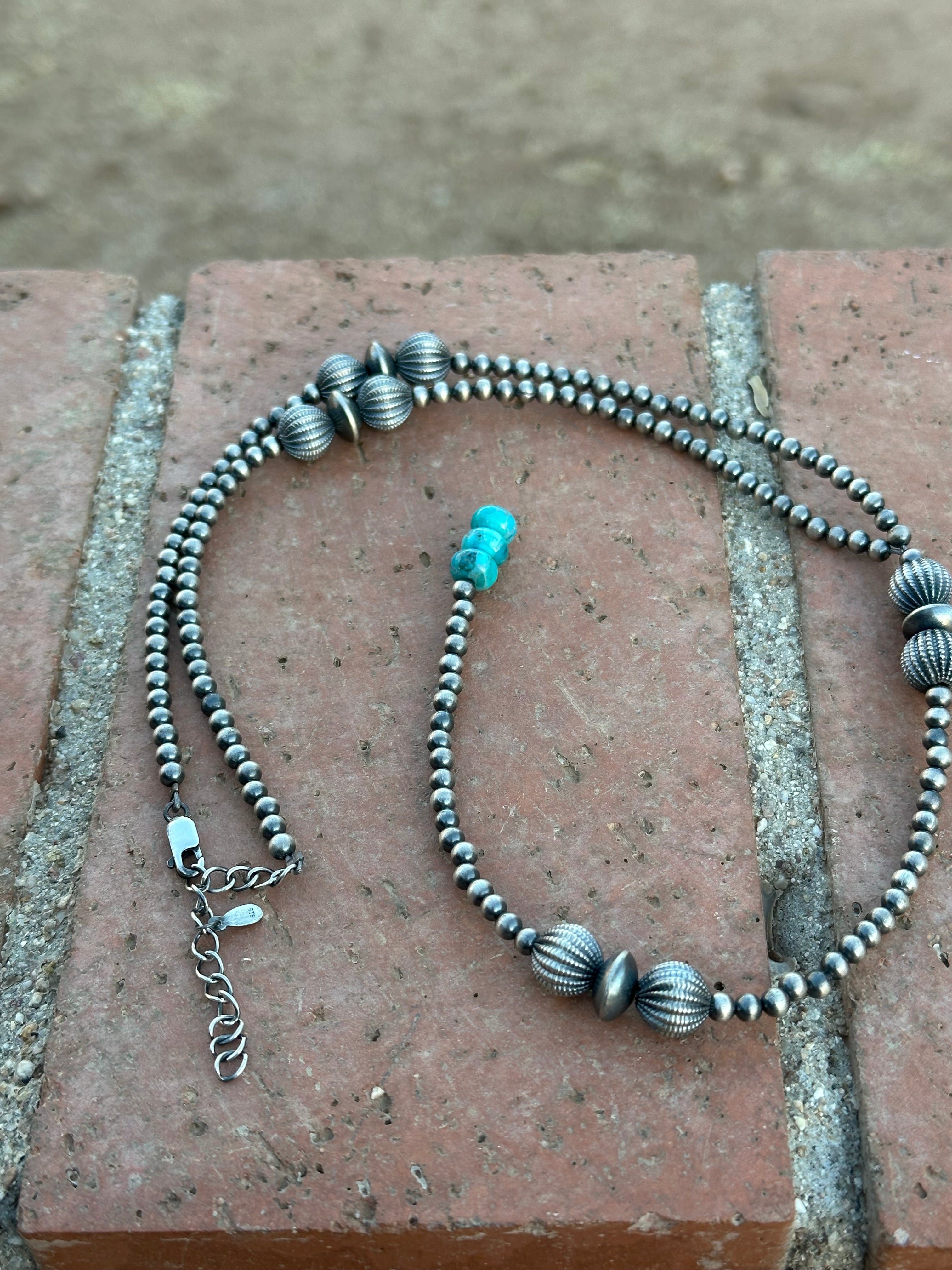 “The Ranch” Handmade Sterling Silver and Turquoise Beaded Drop Lariat Necklace