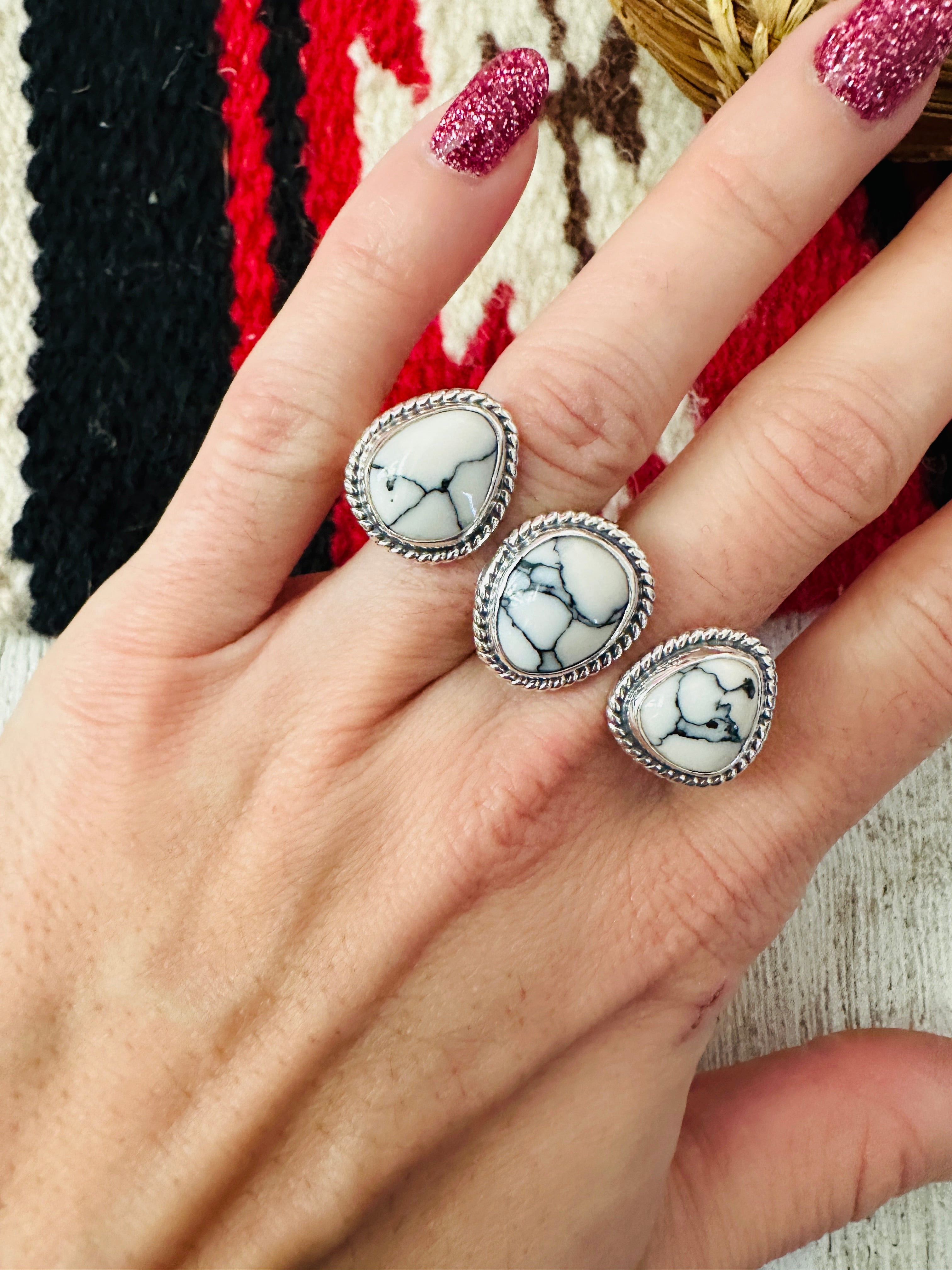 Navajo Howlite & Sterling Silver Adjustable Knuckle Ring