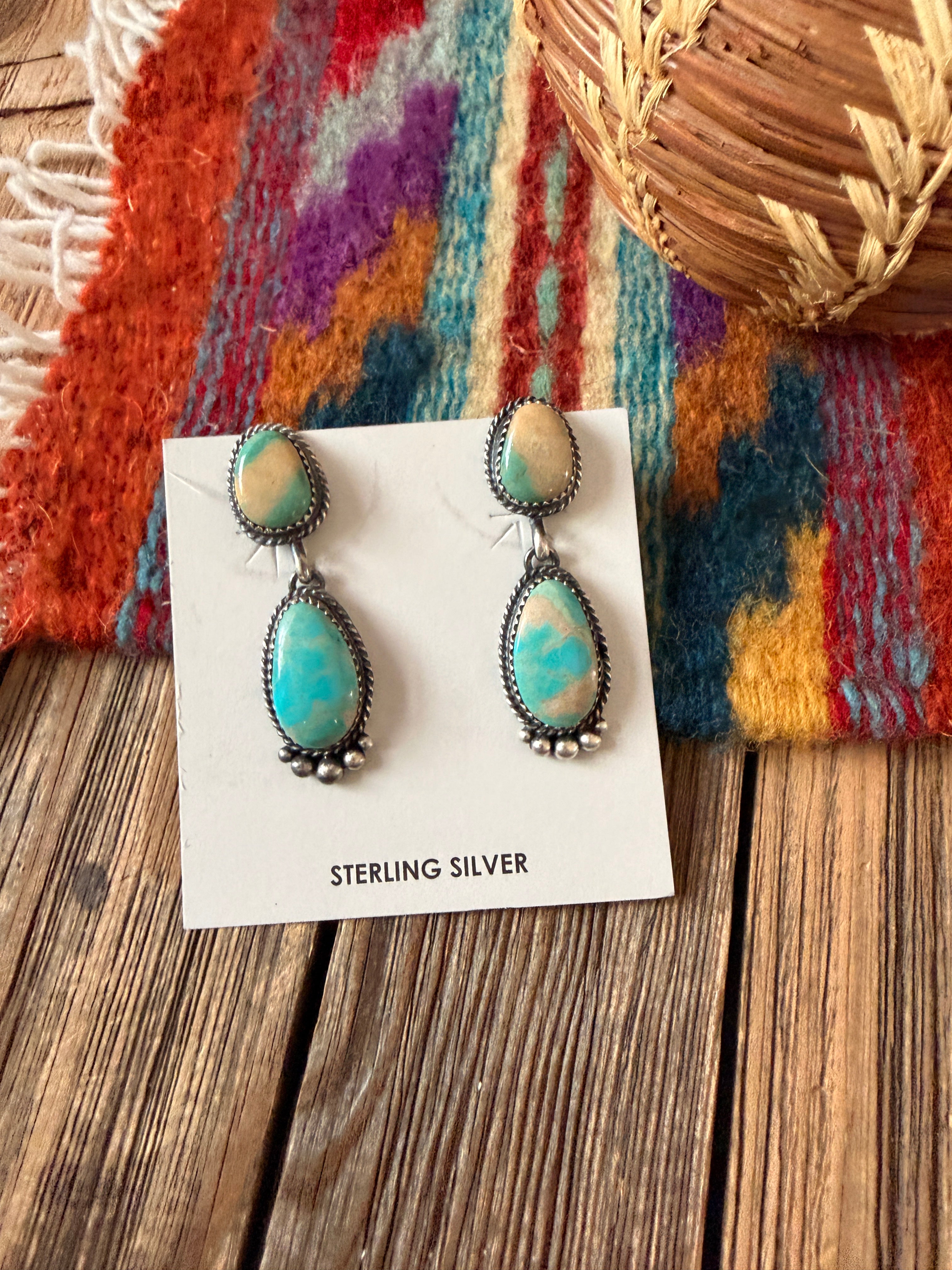 Handcrafted Turquoise & Sterling Silver Dangle Earrings