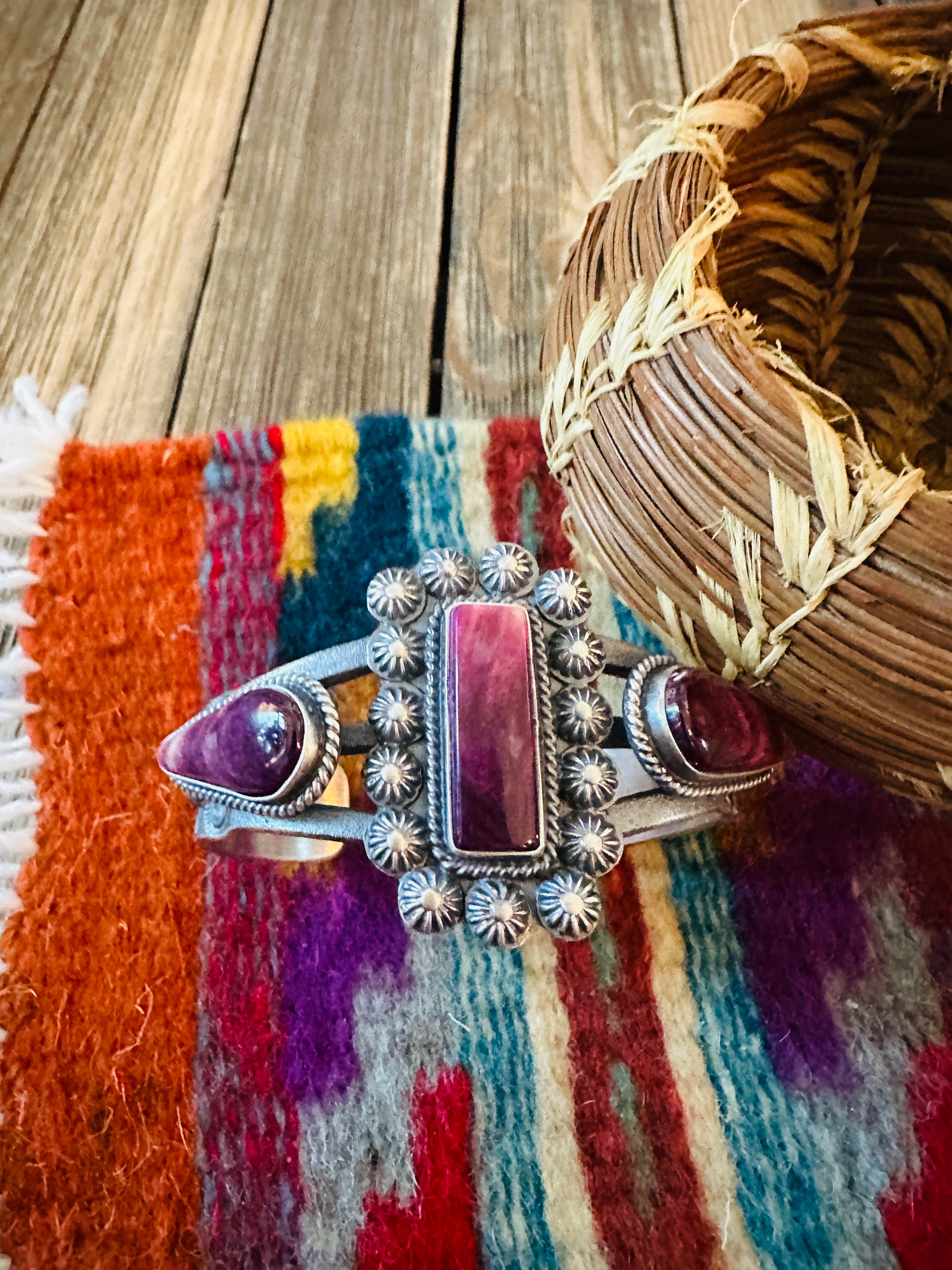 Handcrafted Sterling Silver & Purple Spiny Cuff Bracelet by Kevin Billah