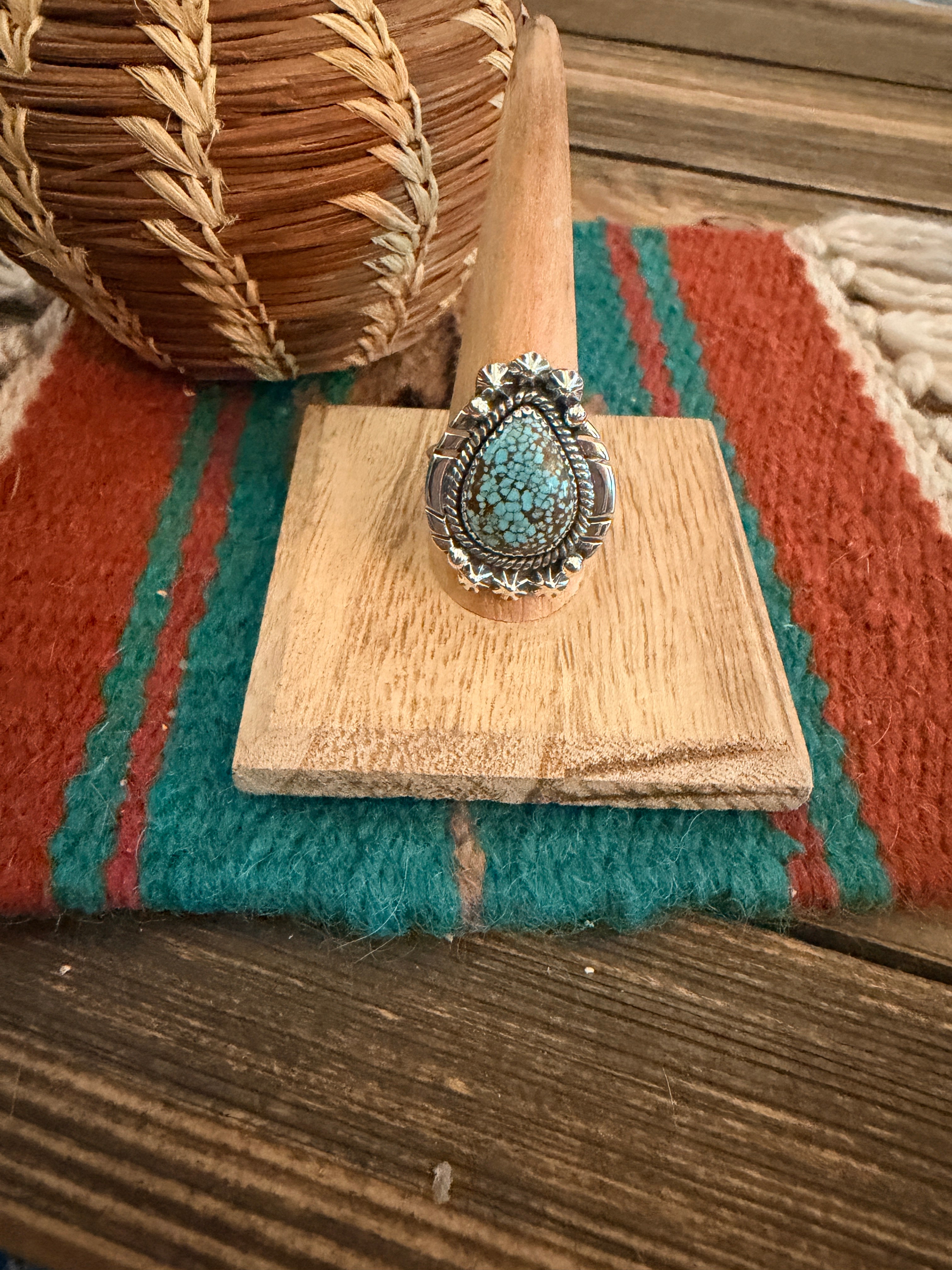 Handmade Sterling Silver Number 8 Turquoise Adjustable Ring Signed Nizhoni