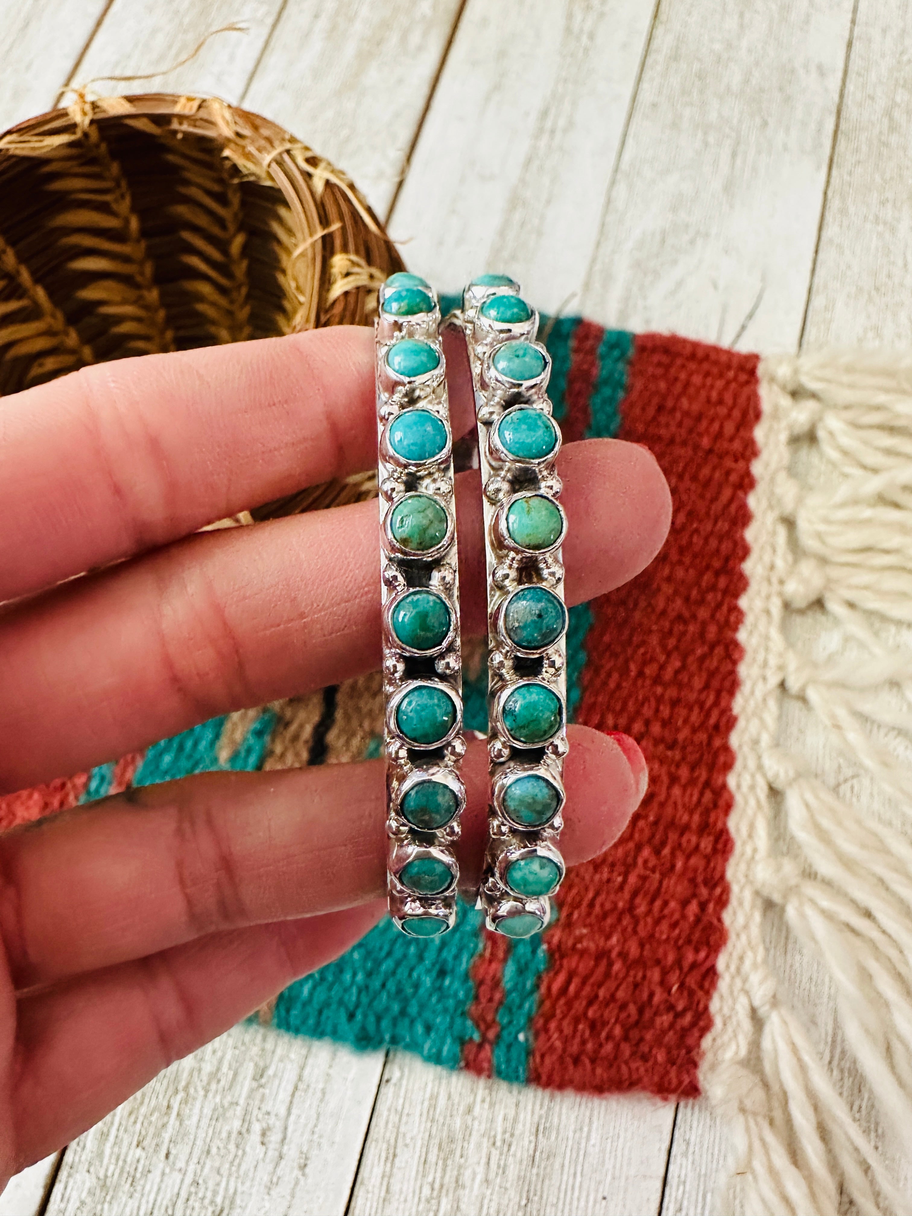 Handcrafted Sterling Silver & Turquoise Two Row Cuff Bracelet /