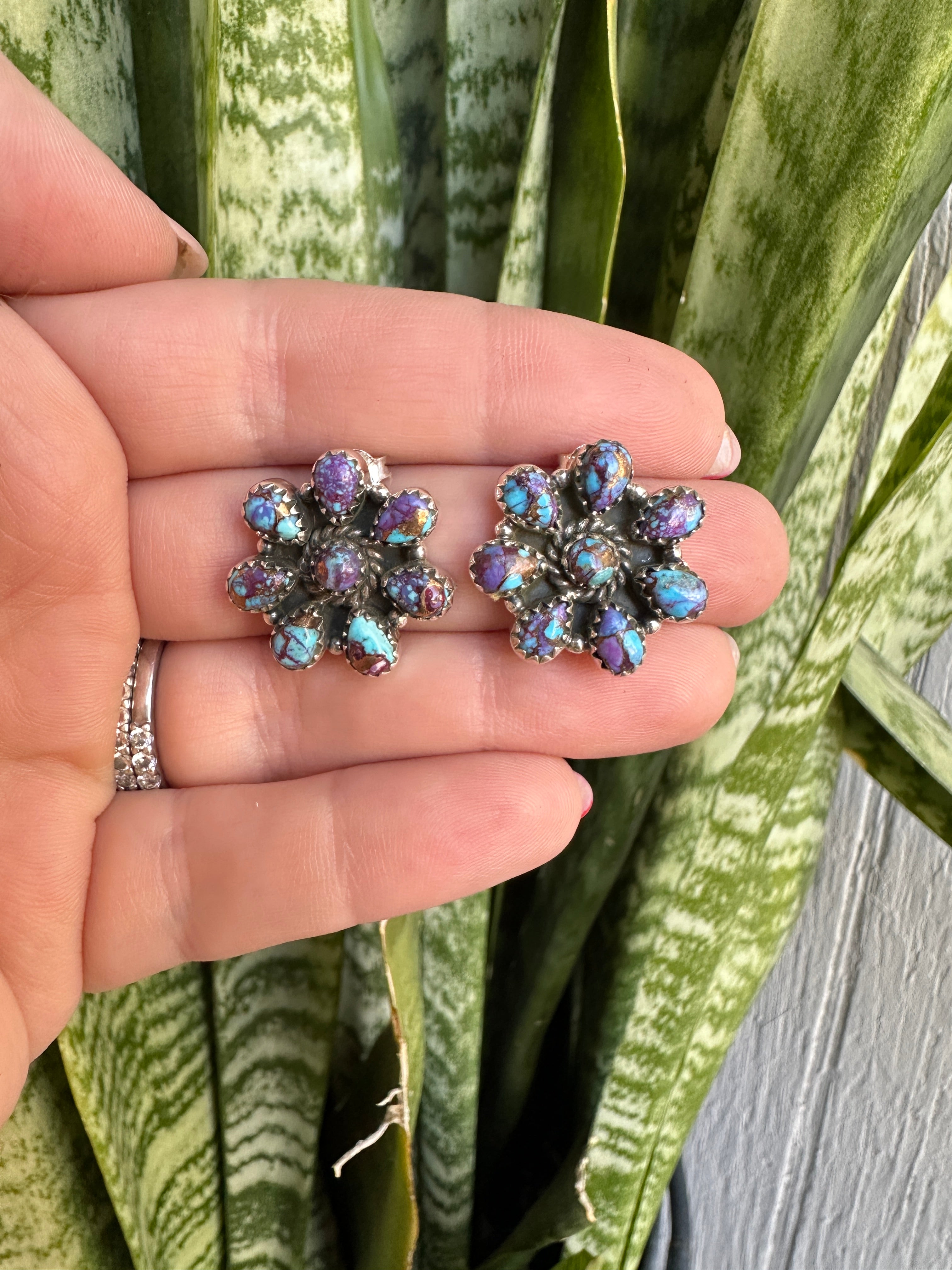 Nizhoni Handmade Purple Dream & Sterling Silver Flower Earrings