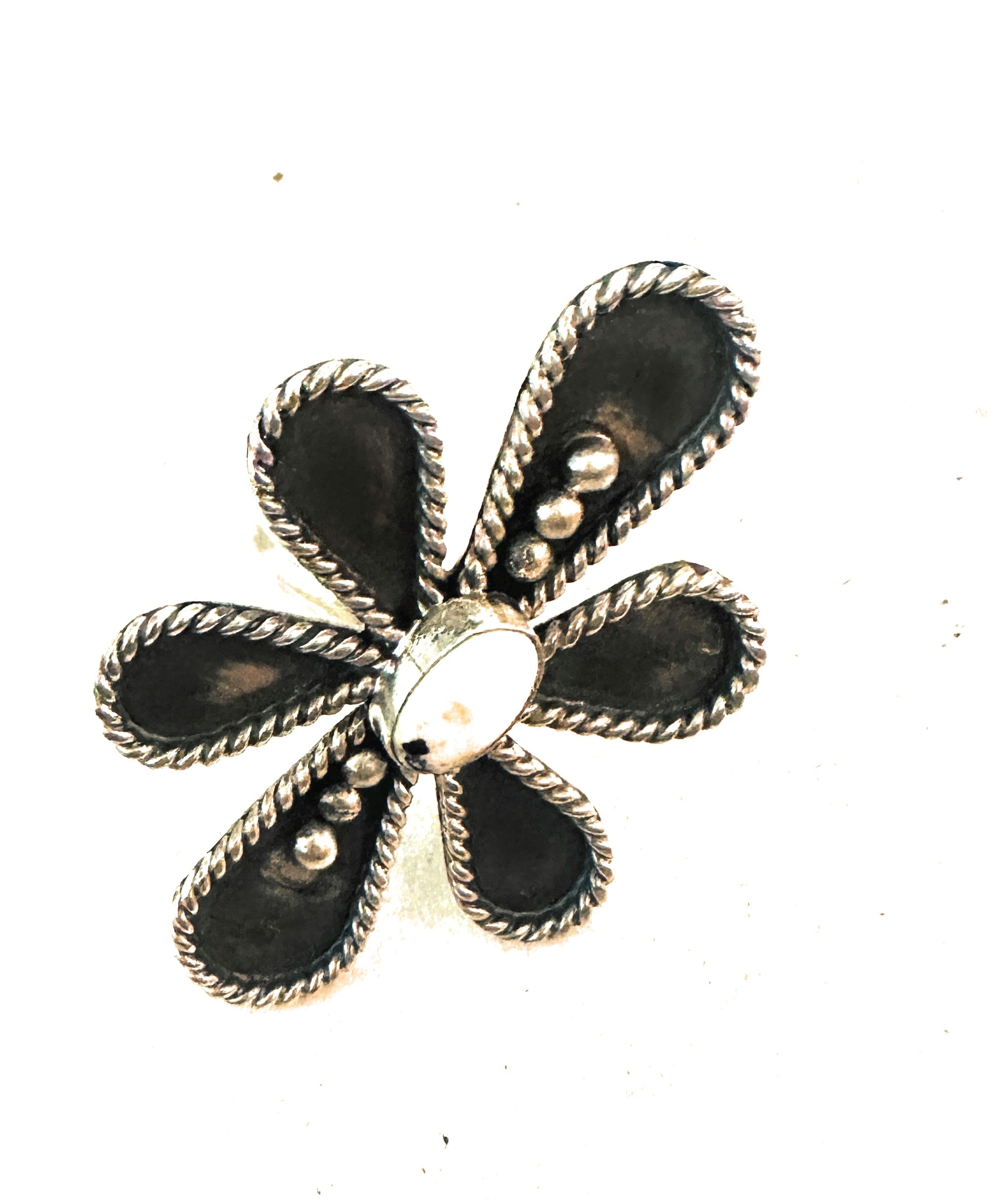 Navajo Sterling Silver And White Buffalo Adjustable Flower Ring