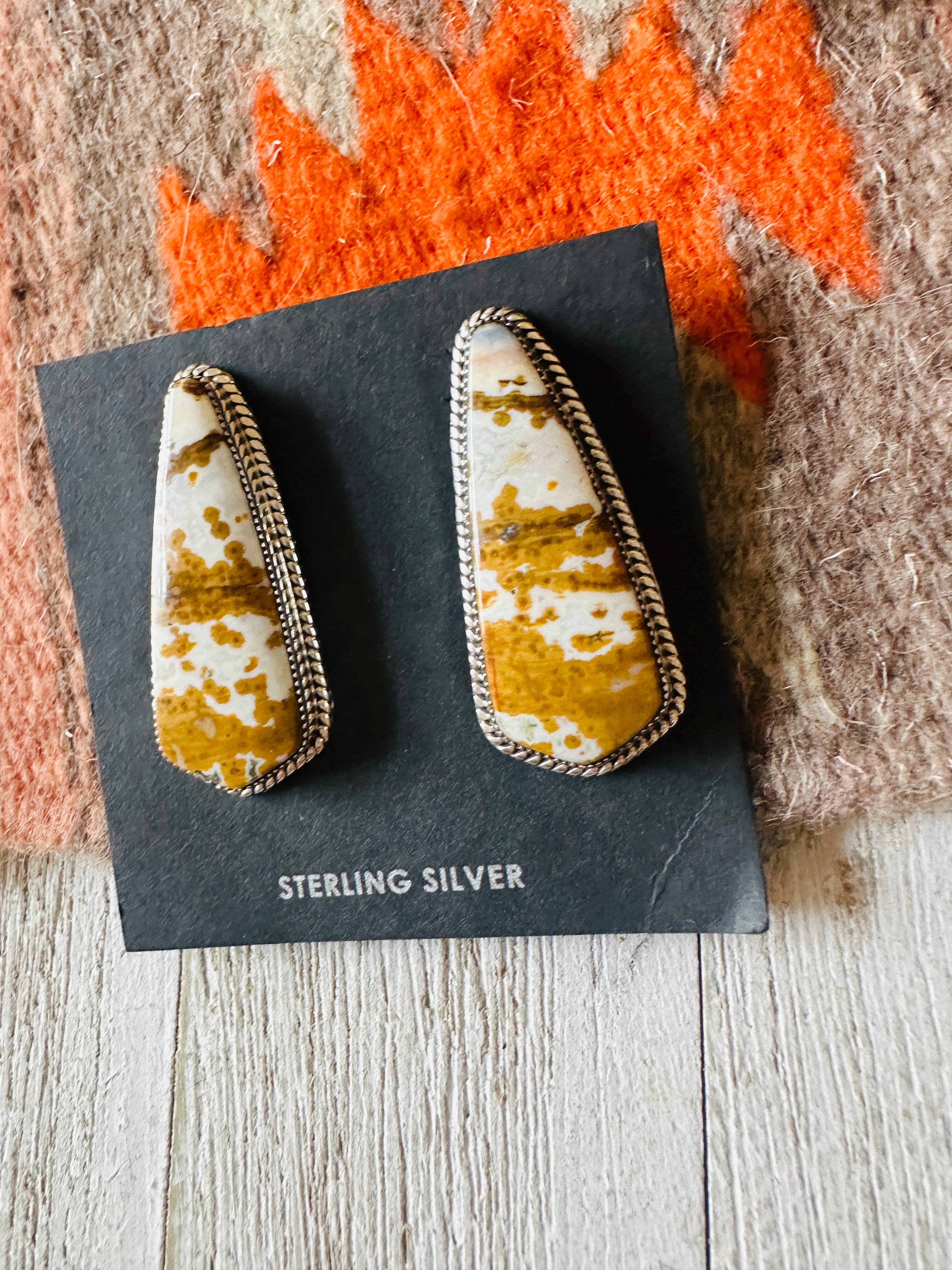 Navajo Jasper Sterling Silver Post Earrings Signed