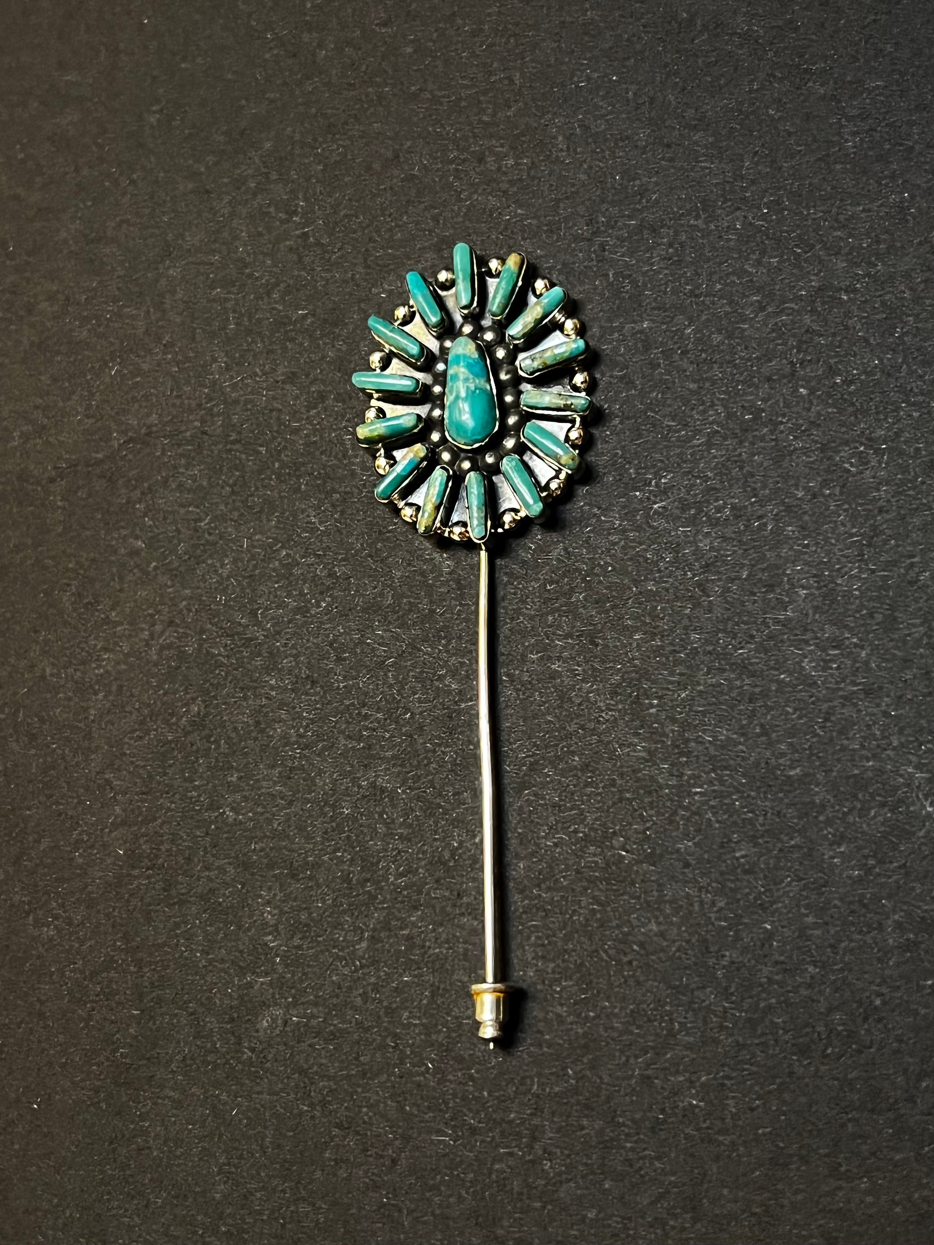 Handmade Sterling Silver Turquoise Cluster Hat Pin