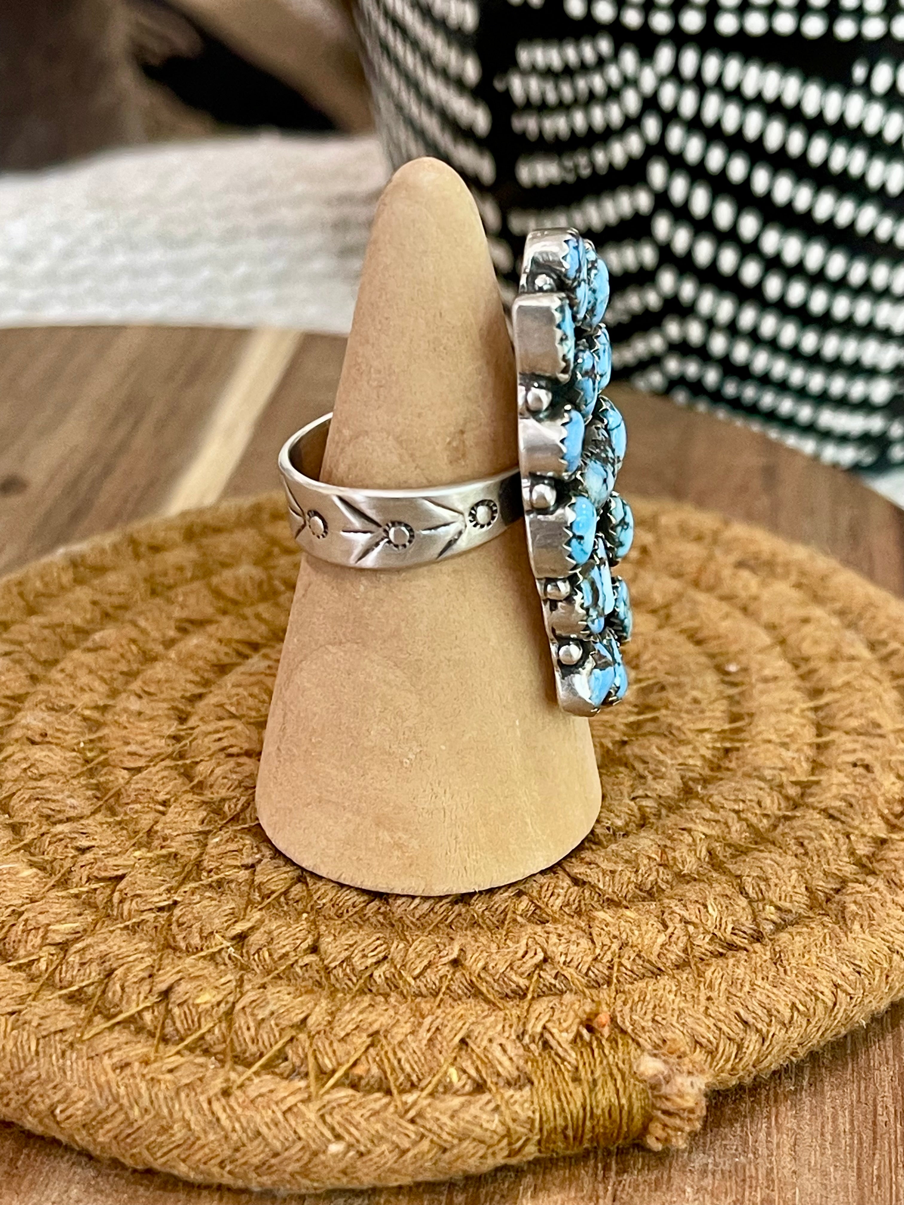 Gorgeous Handmade Sterling Silver & Golden Hills Turquoise Adjustable Cluster Ring