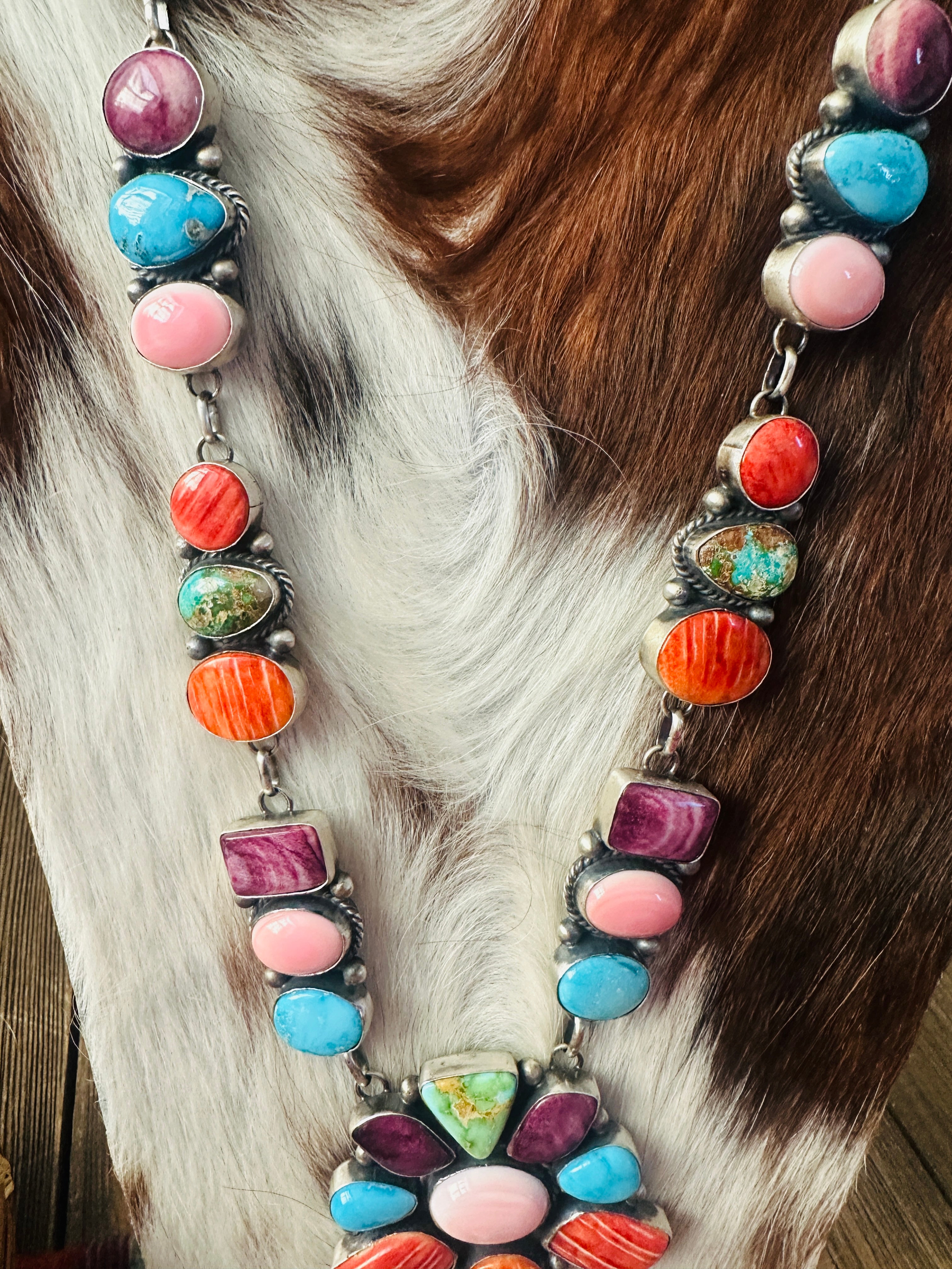 Handcrafted Multi Stone & Sterling Silver Cluster Necklace and Earring Set