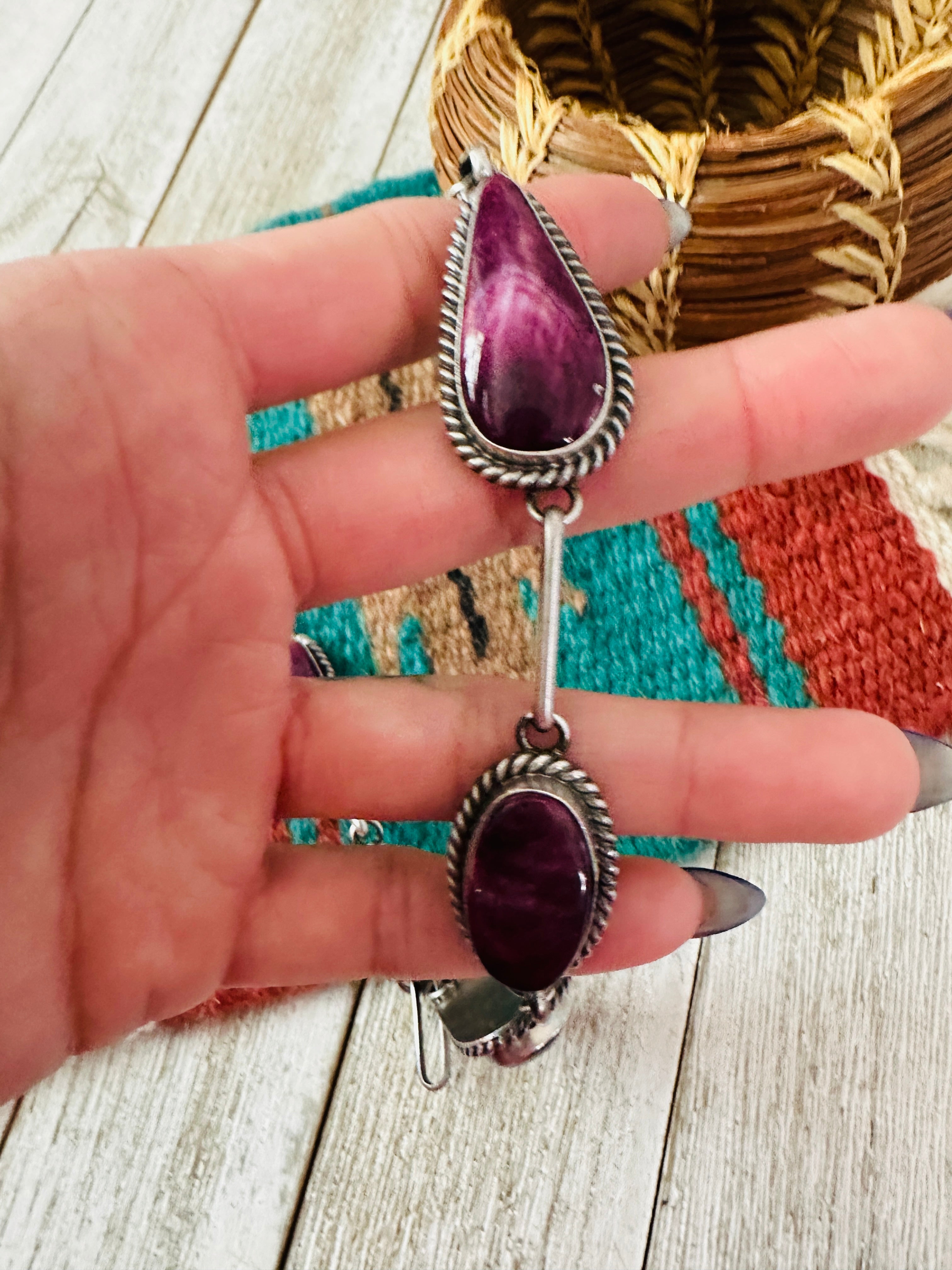 Handcrafted Sterling Silver & Purple Spiny Necklace