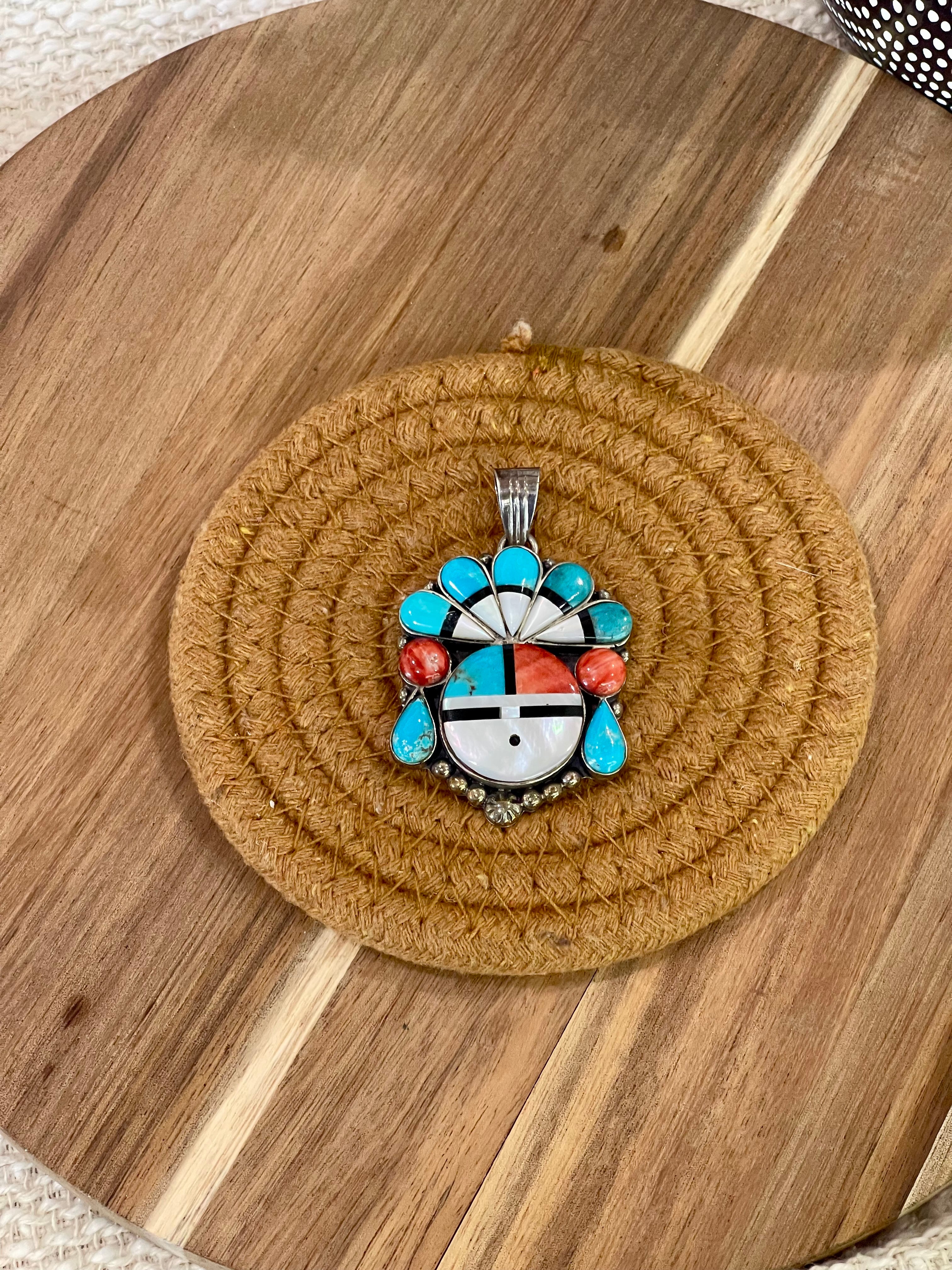 Handmade Sterling Silver & Multi Stone Sunface Pendant